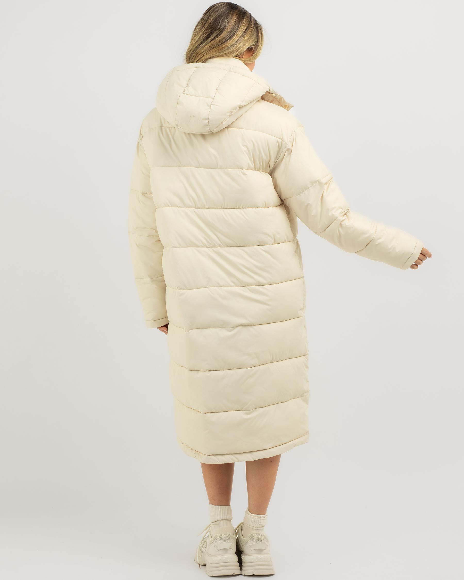 Roxy Step Out Longline Hooded Puffer Jacket In Tapioca Fast Shipping
