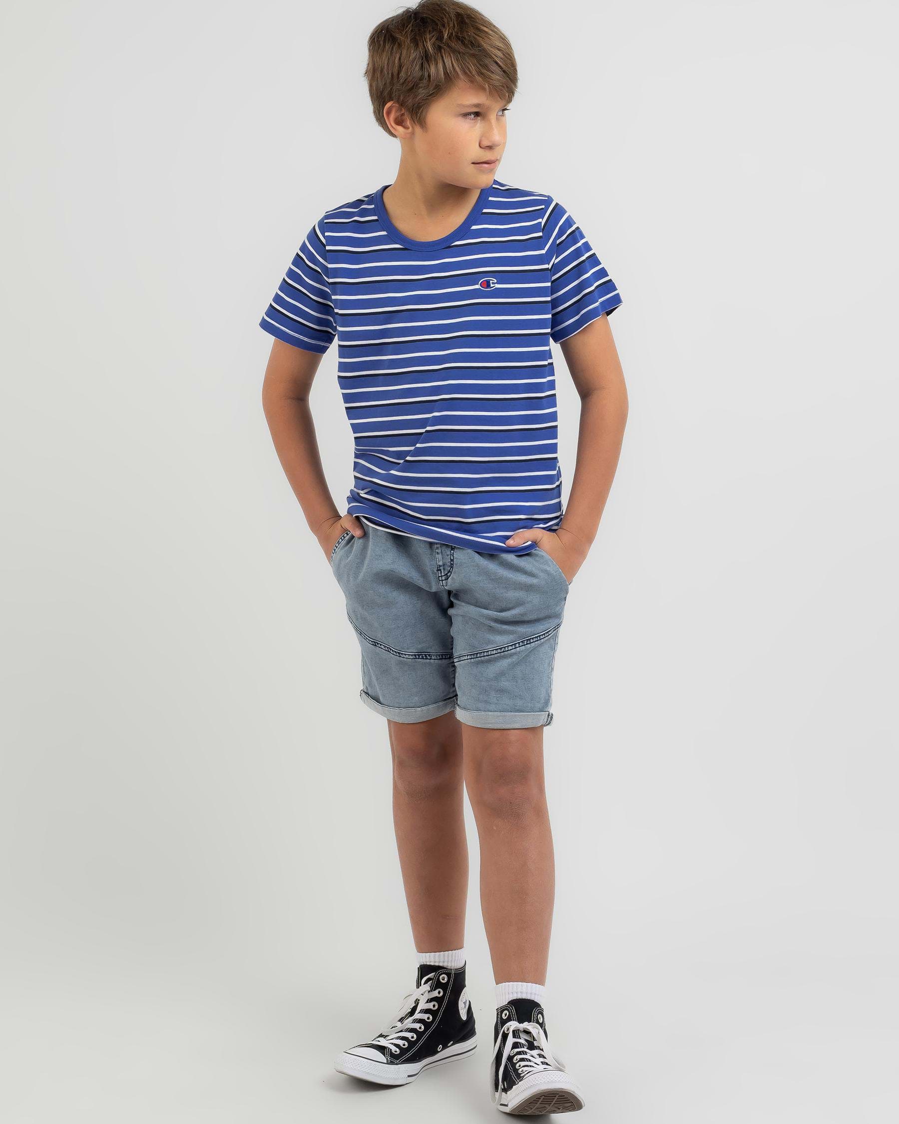 Shop Champion Boys' Script T-Shirt In Navy/blue Melody/white - Fast ...