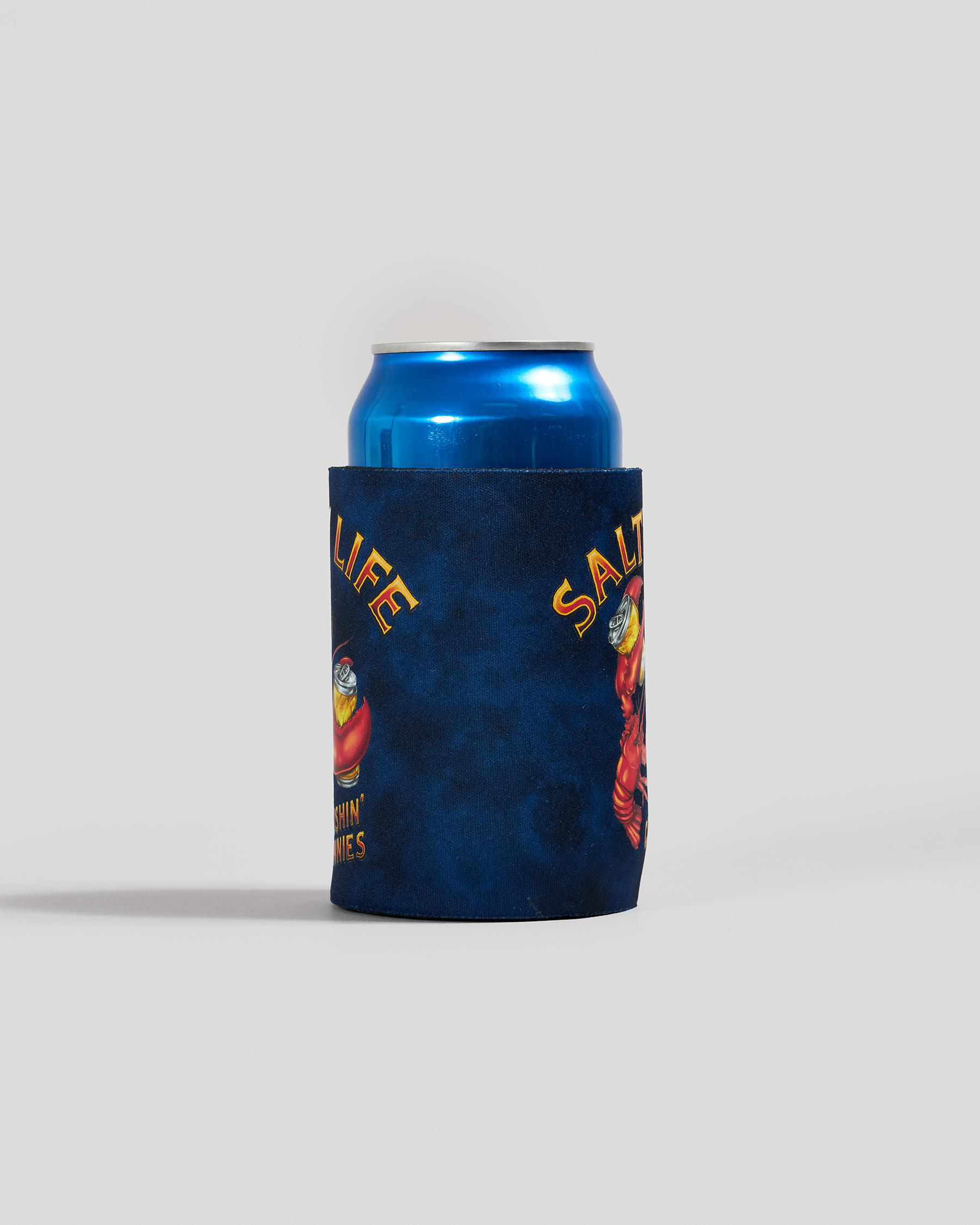 Salty Life Crushin Tinnies Stubby Cooler In Blue Mottle FREE
