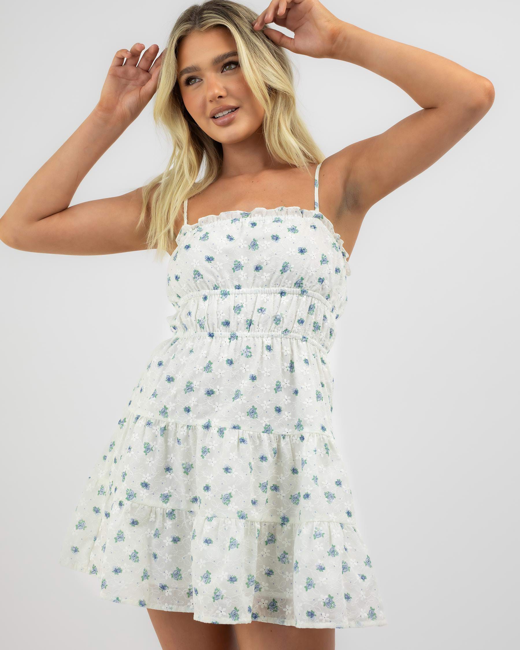 Shop Mooloola Dolly Dress In White/blue - Fast Shipping & Easy Returns ...