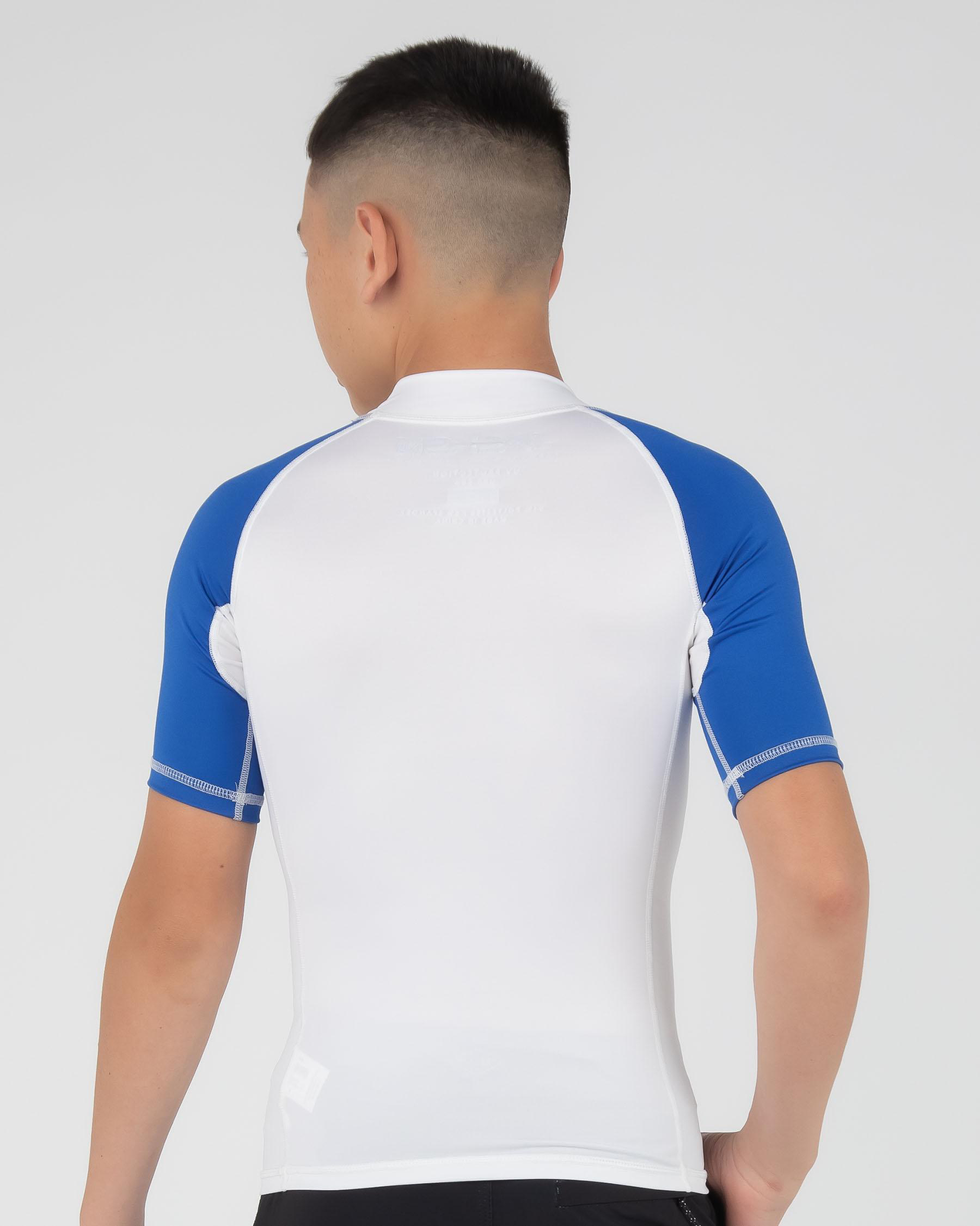 Shop Jacks Boys' Whitewash Short Sleeve Rash Vest In White/cyan - Fast ...