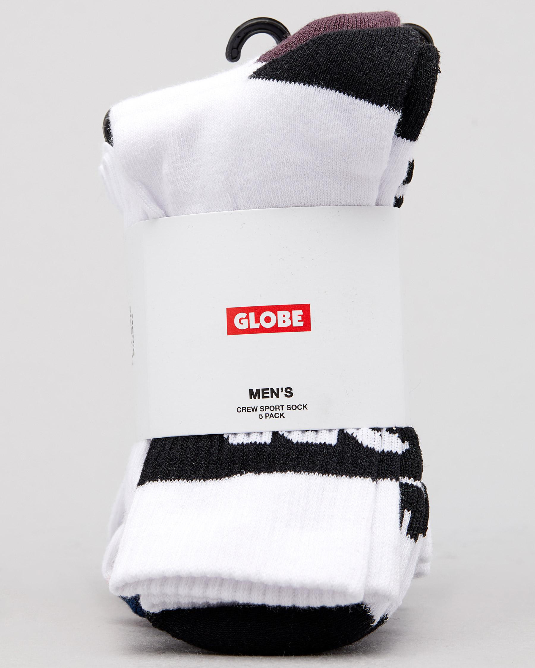 Globe Horizon Crew Sock Pack In White Assorted Fast Shipping & Easy