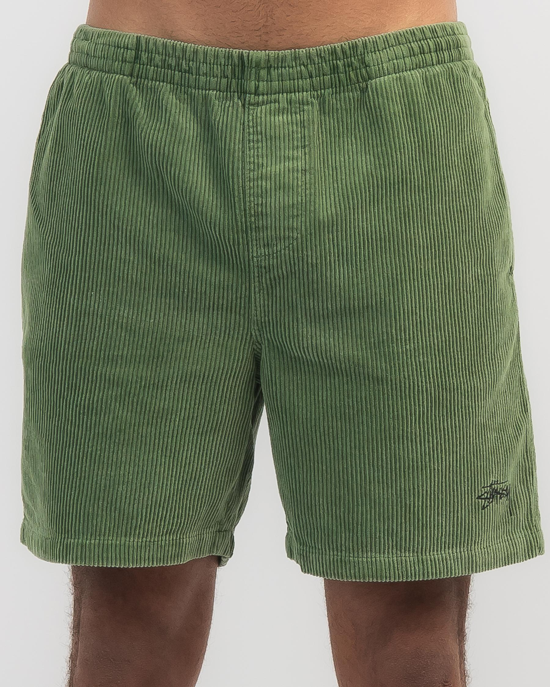 Shop Stussy Wide Wale Cord Beach Shorts In Pigment Green