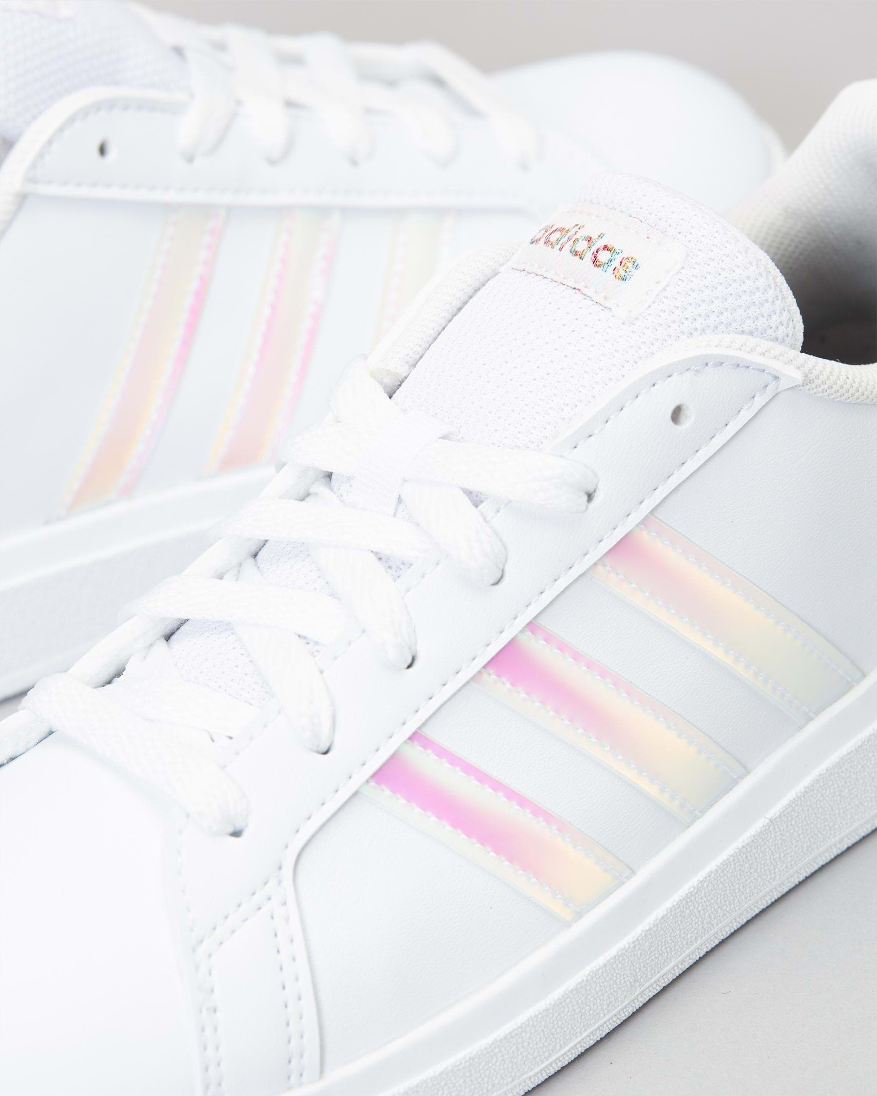 Adidas Girls' Grand Court Shoes In White/iridescent/ftwr White - Fast ...