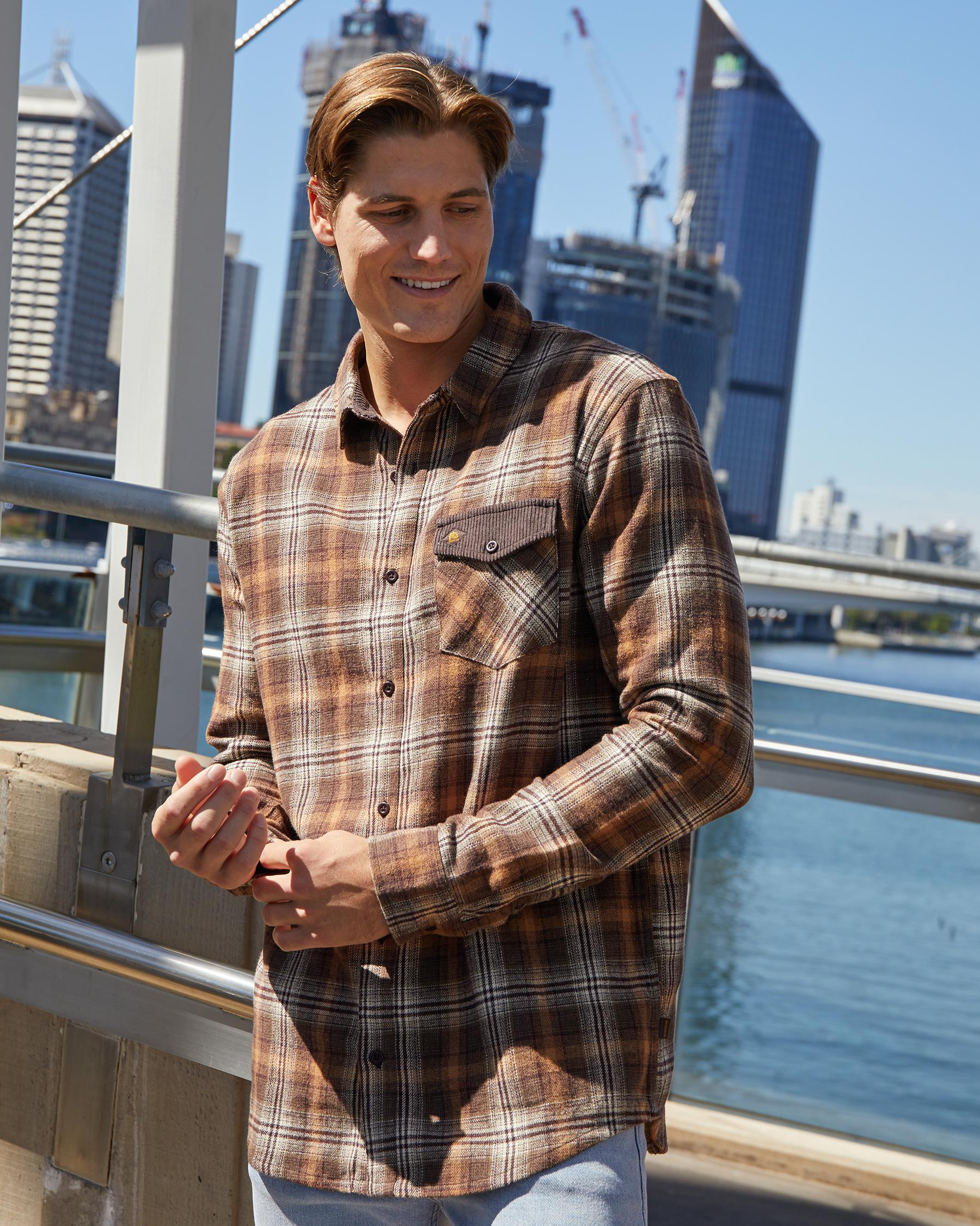 QUIKSILVER Long Sleeve Flannel Check Shirt, Men's Size XL cotton ivory Vintage Second Hand