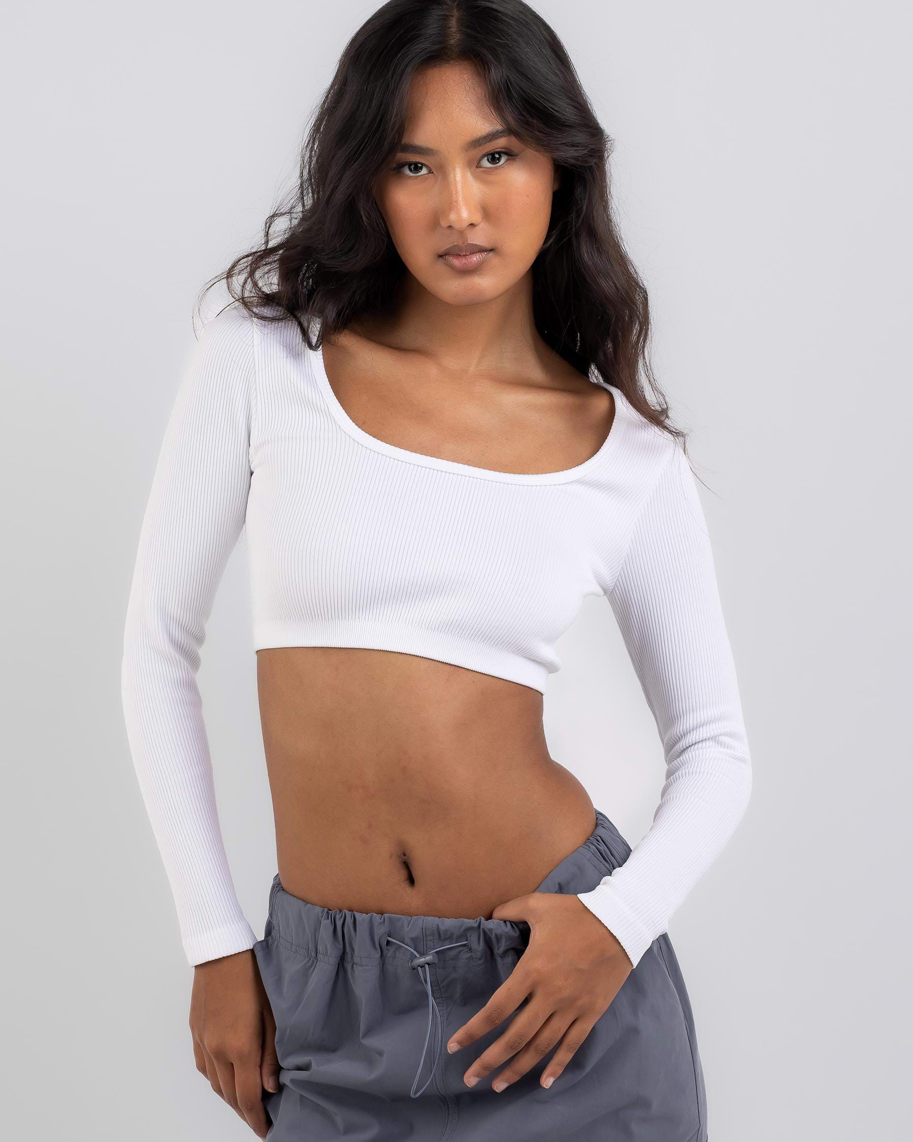 Mooloola Basic Seamfree Long Sleeve Top In White - Fast Shipping & Easy ...