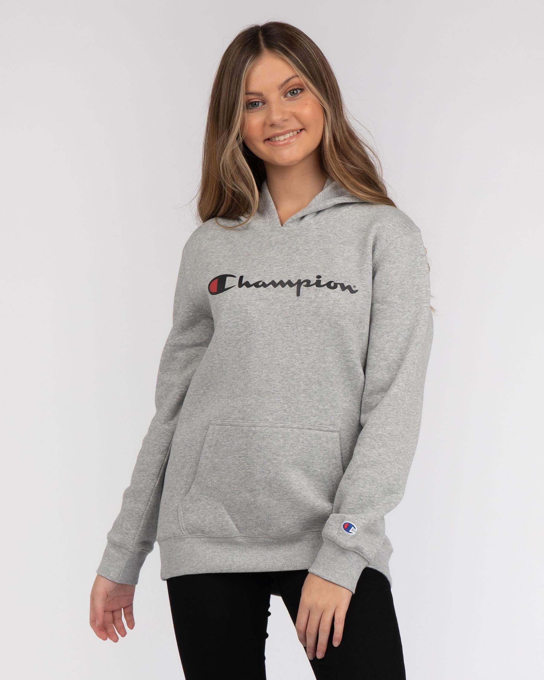 Shop Champion Girls' Logo Hoodie In Oxford Heather - Fast Shipping ...