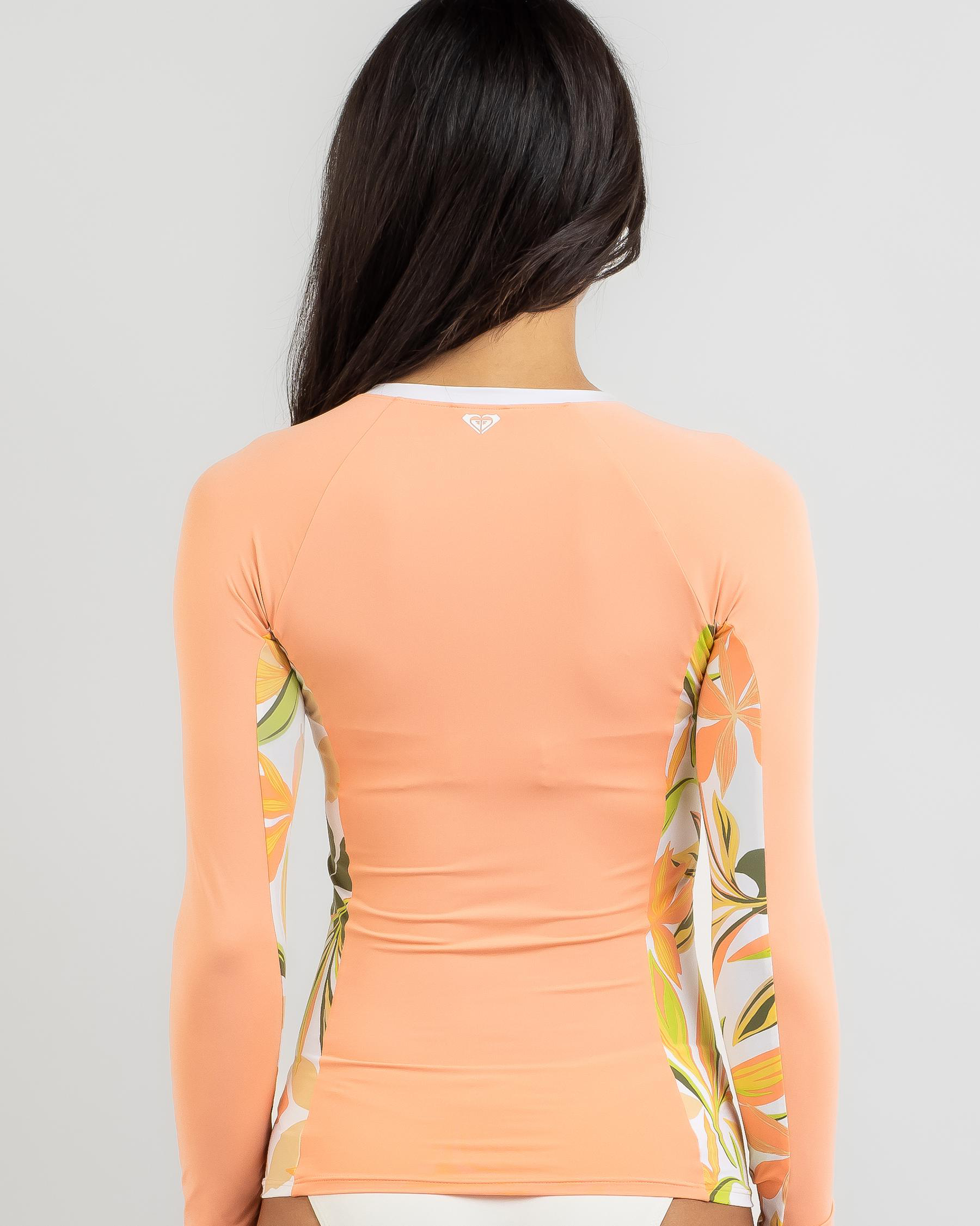 Shop Roxy Long Sleeve Rash Vest In Bright White Subtly Salty Flat