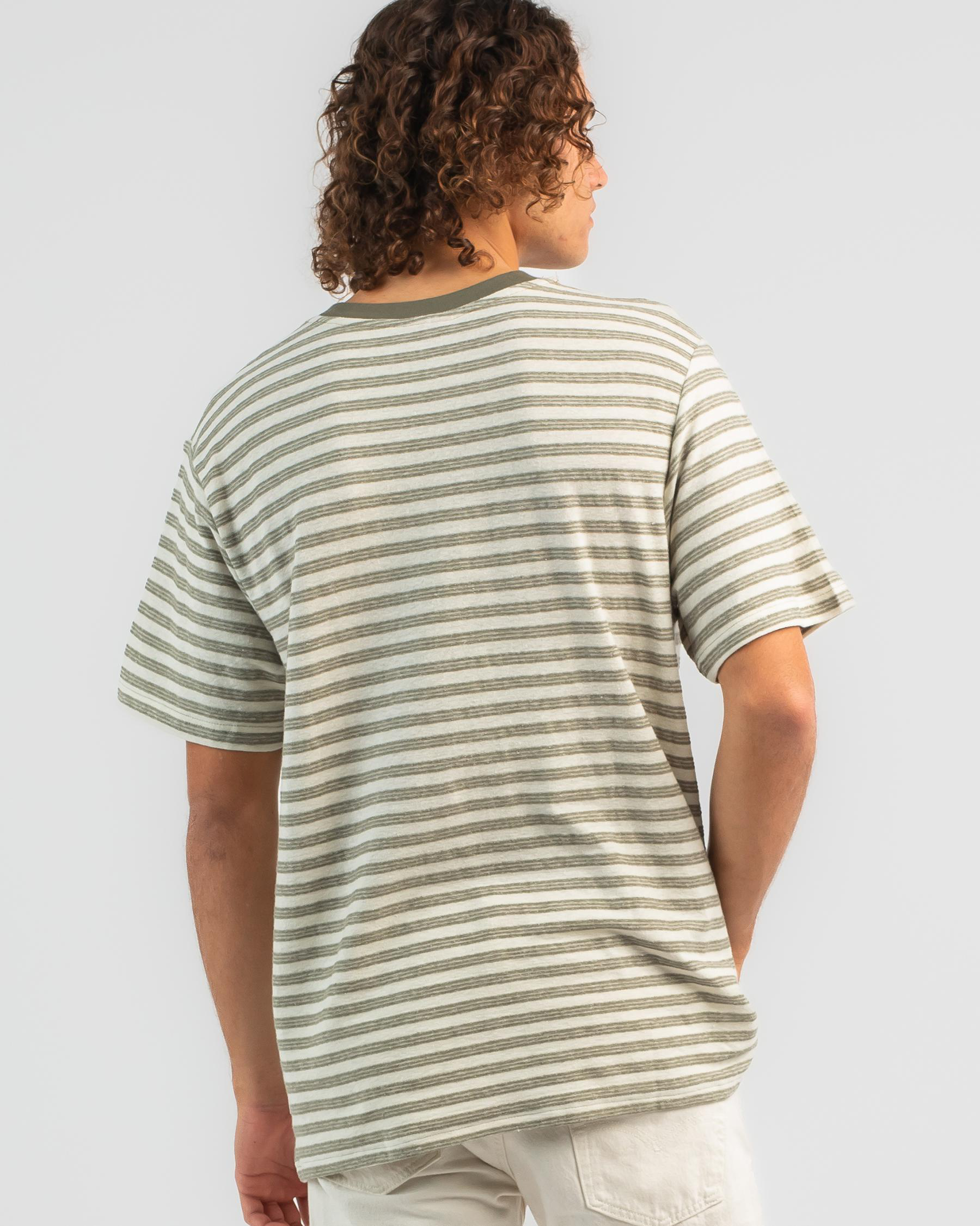 Rhythm Endure Stripe EMB Vintage SS T-Shirt In Olive - Fast Shipping ...