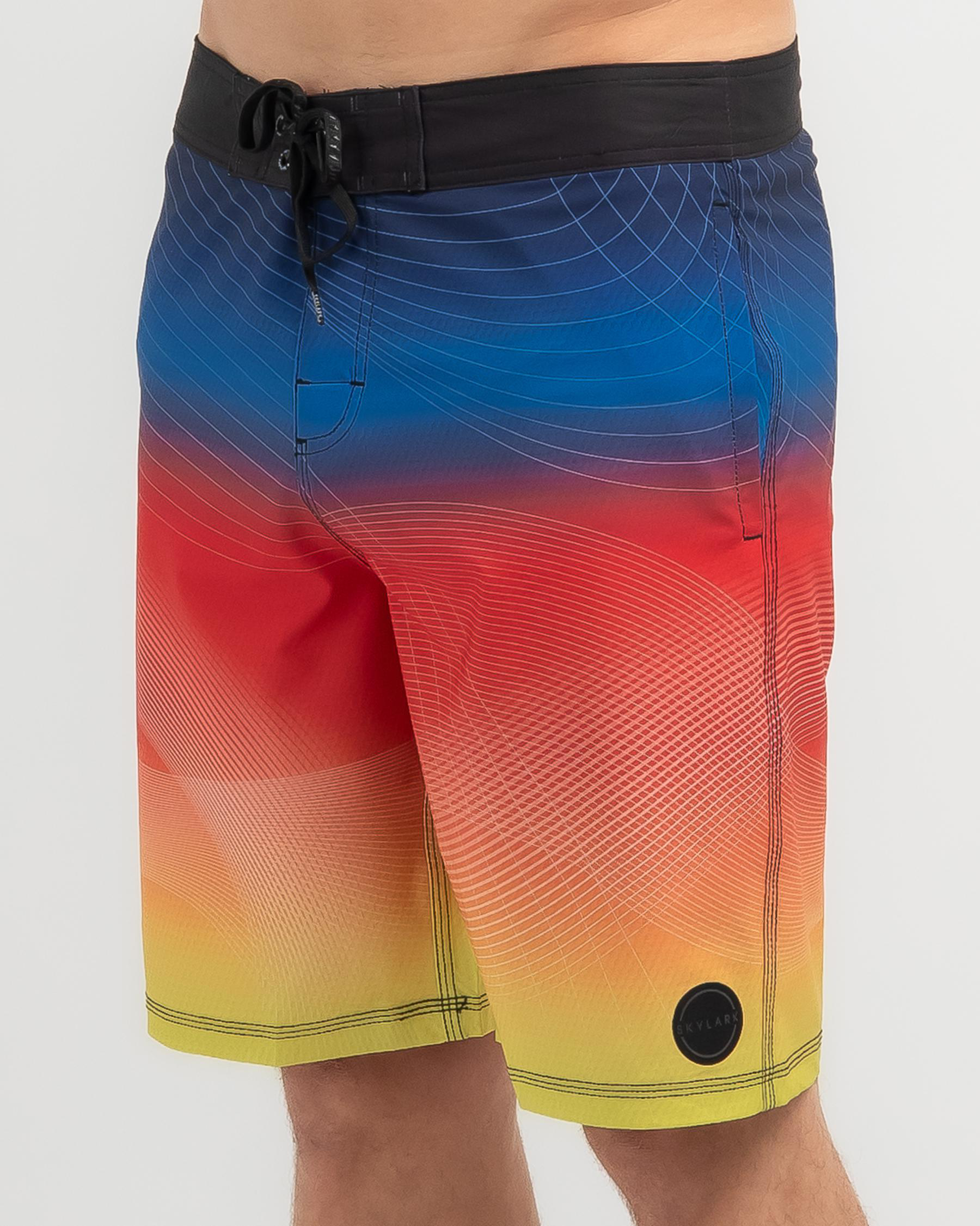 Shop Skylark Detection Board Shorts In Blue/red/yellow Fade Fast