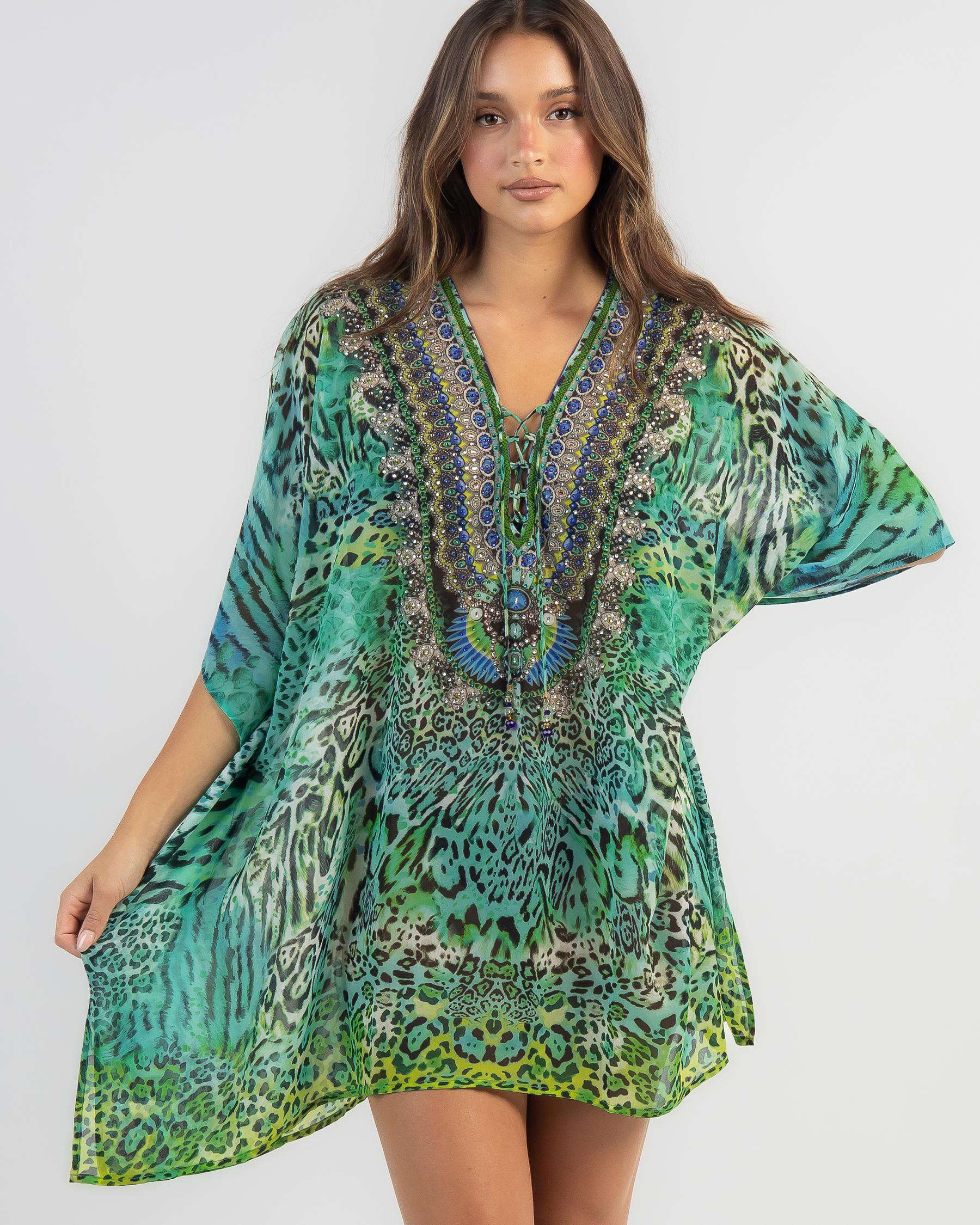 Shop Kaiami Vincenza Kaftan Beach Cover In Blue Animal Fast Shipping