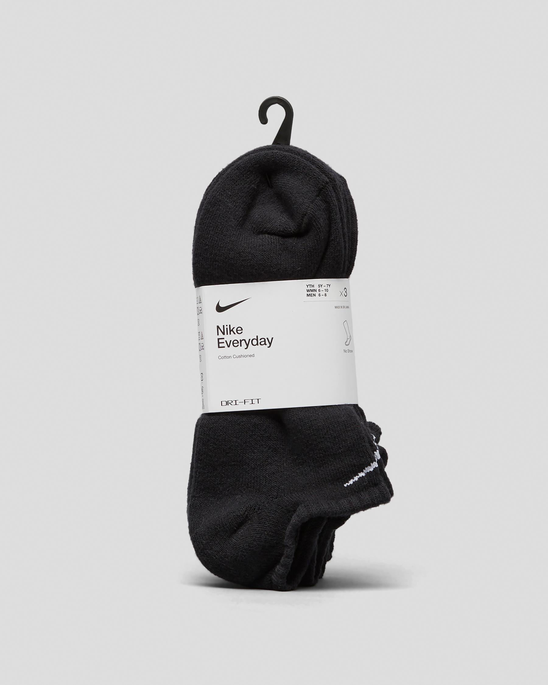 Nike Everyday Cushioned No Show Socks 3 Pack In Black/white - Fast ...
