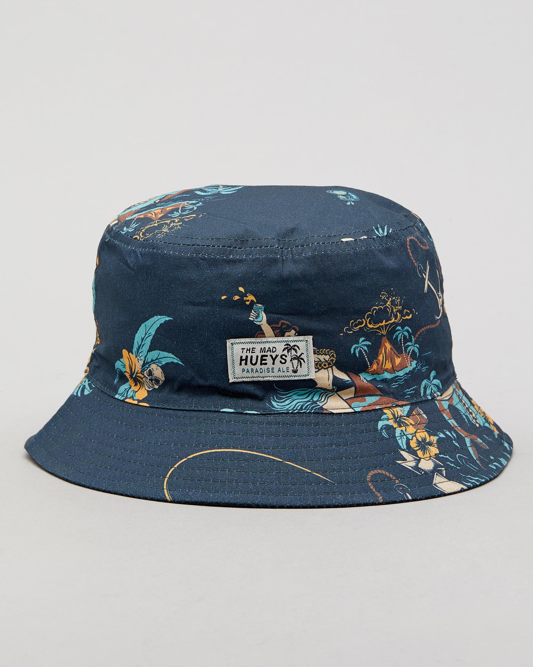 The Mad Hueys Paradise Ale Reversible Bucket Hat In Navy - Fast ...