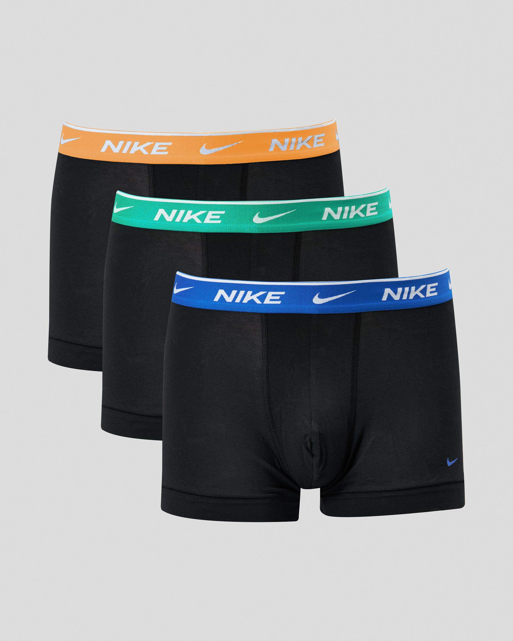 Shop Nike Everyday Cotton Stretch Trunk 3 Pack In Black/ Hyper Royal Wb ...