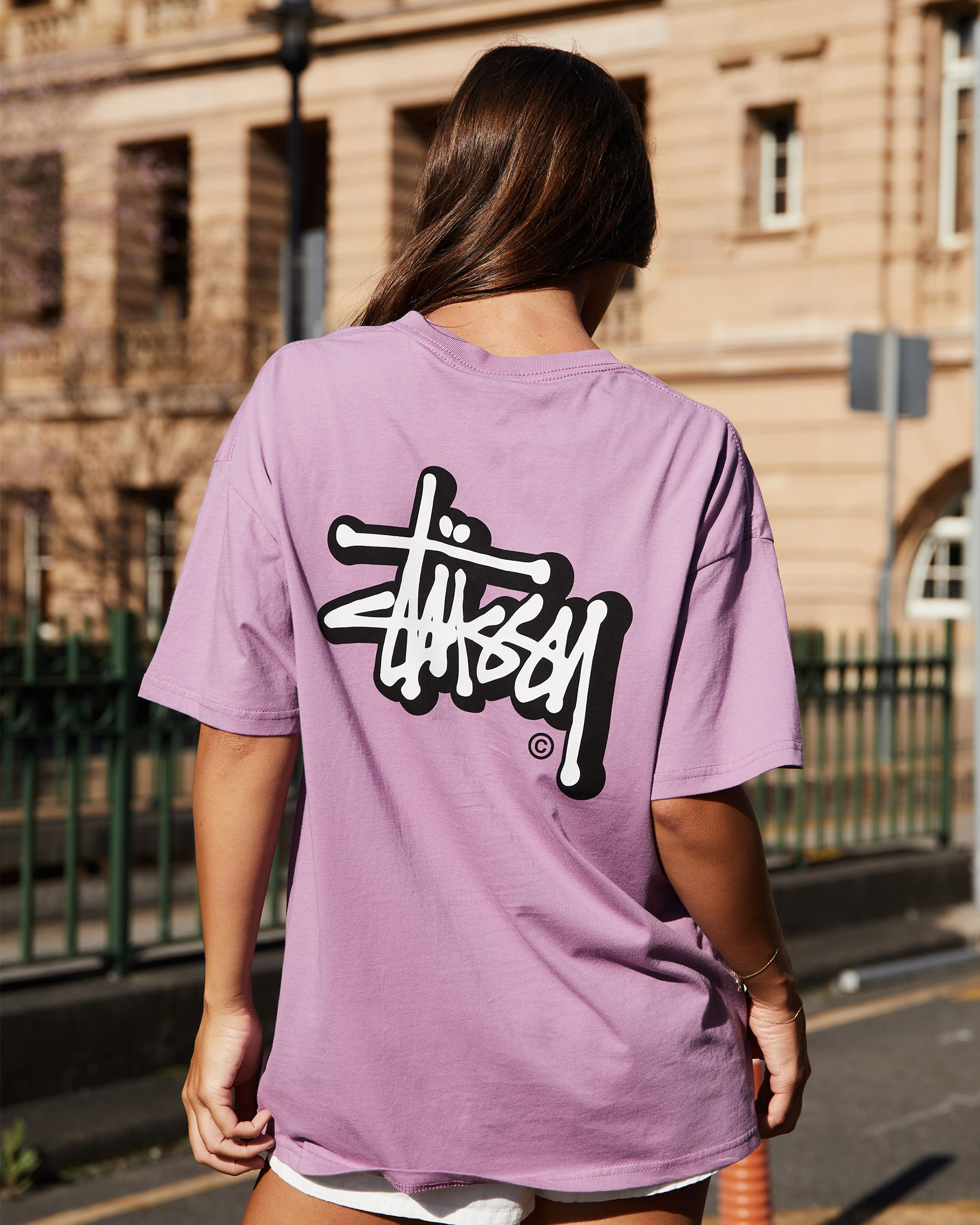 Stussy Offset Graffiti Relaxed T-Shirt In Orchid - Fast Shipping & Easy ...