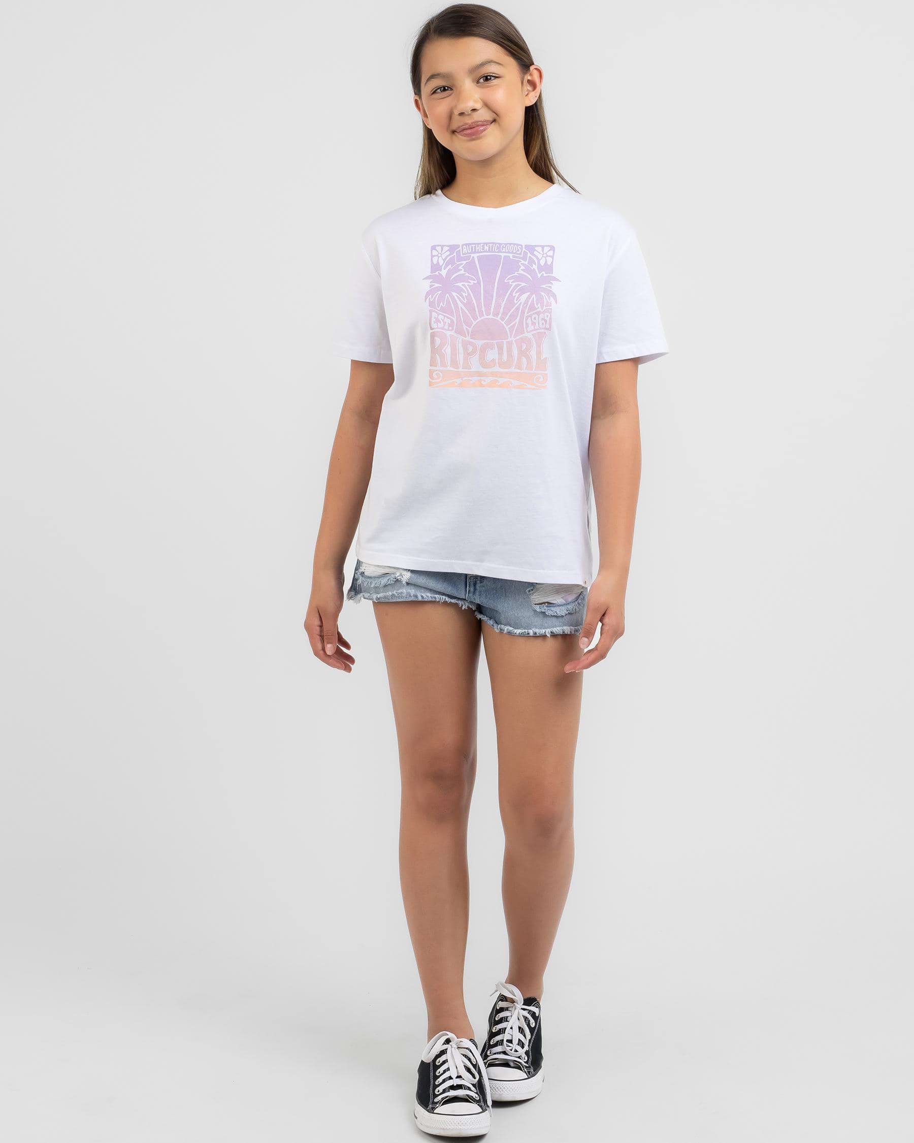Rip Curl Girls' Surf Check T-Shirt In Optical White - Fast Shipping ...