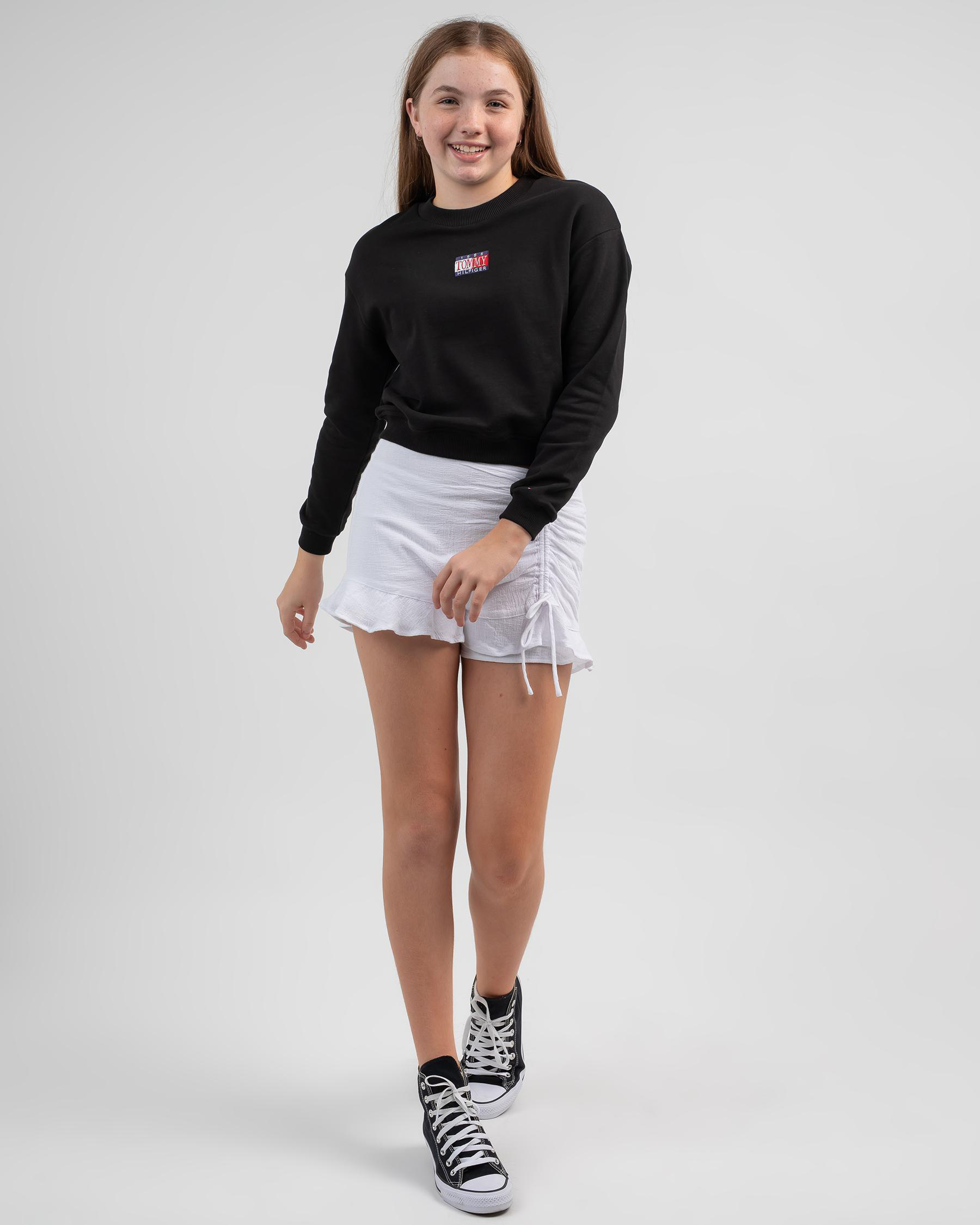 Shop Tommy Hilfiger Girls' Timeless Tommy Sweatshirt In Black Fast