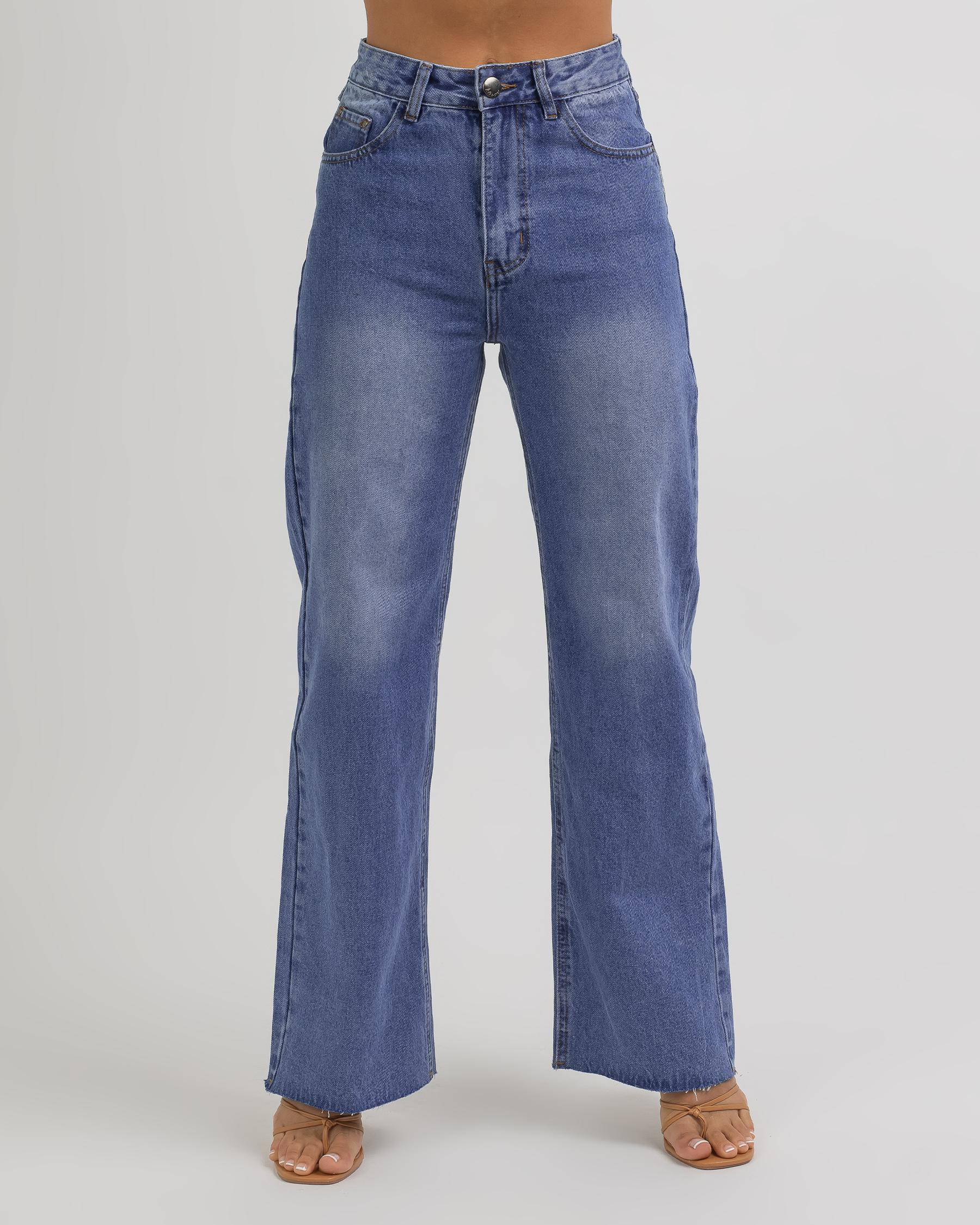 Ava And Ever Robbie Loose Wide Leg Jeans In Mid Blue - Fast Shipping ...