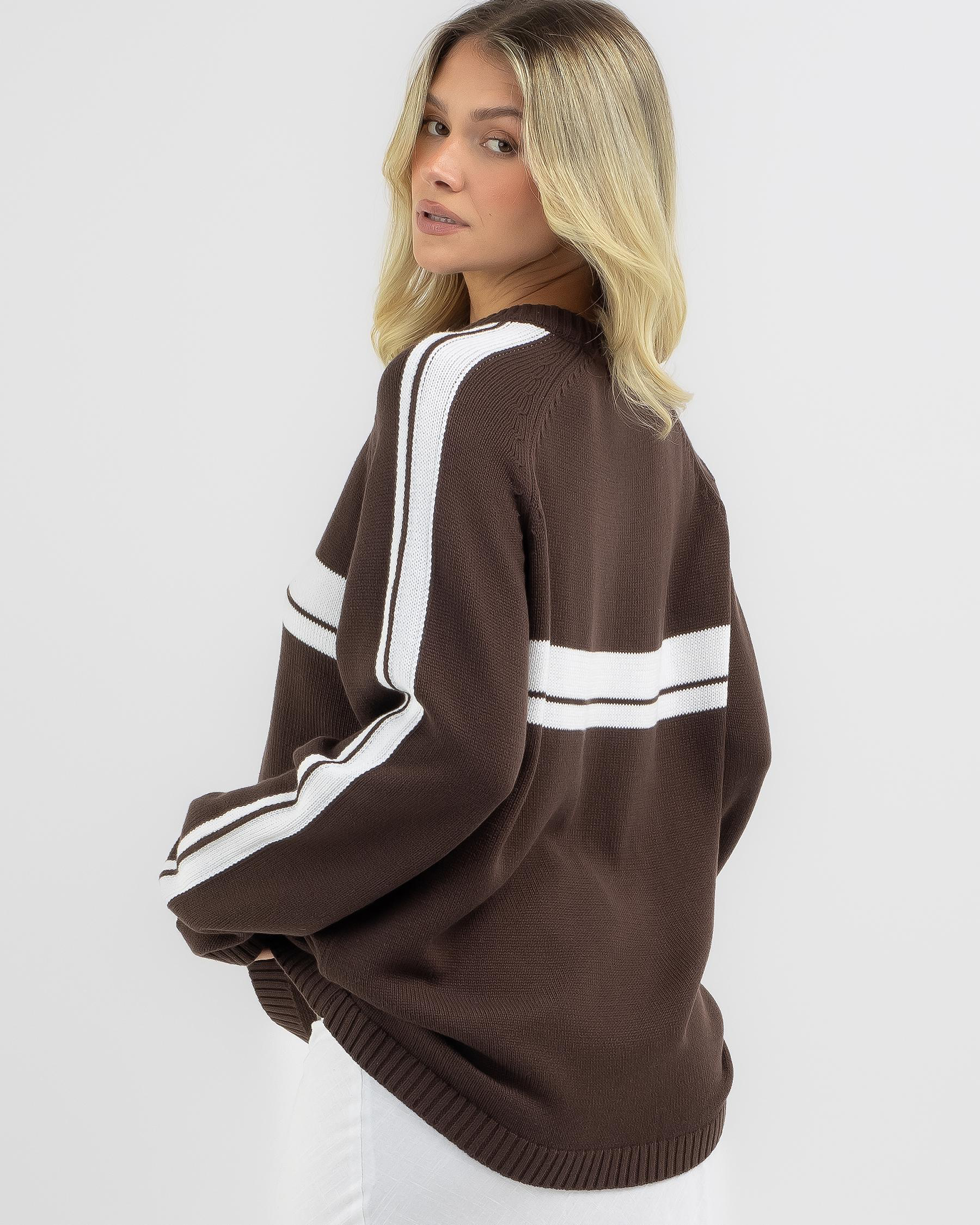 Shop Rusty White Lines Crew Neck Knit Jumper In Cappuccino - Fast ...