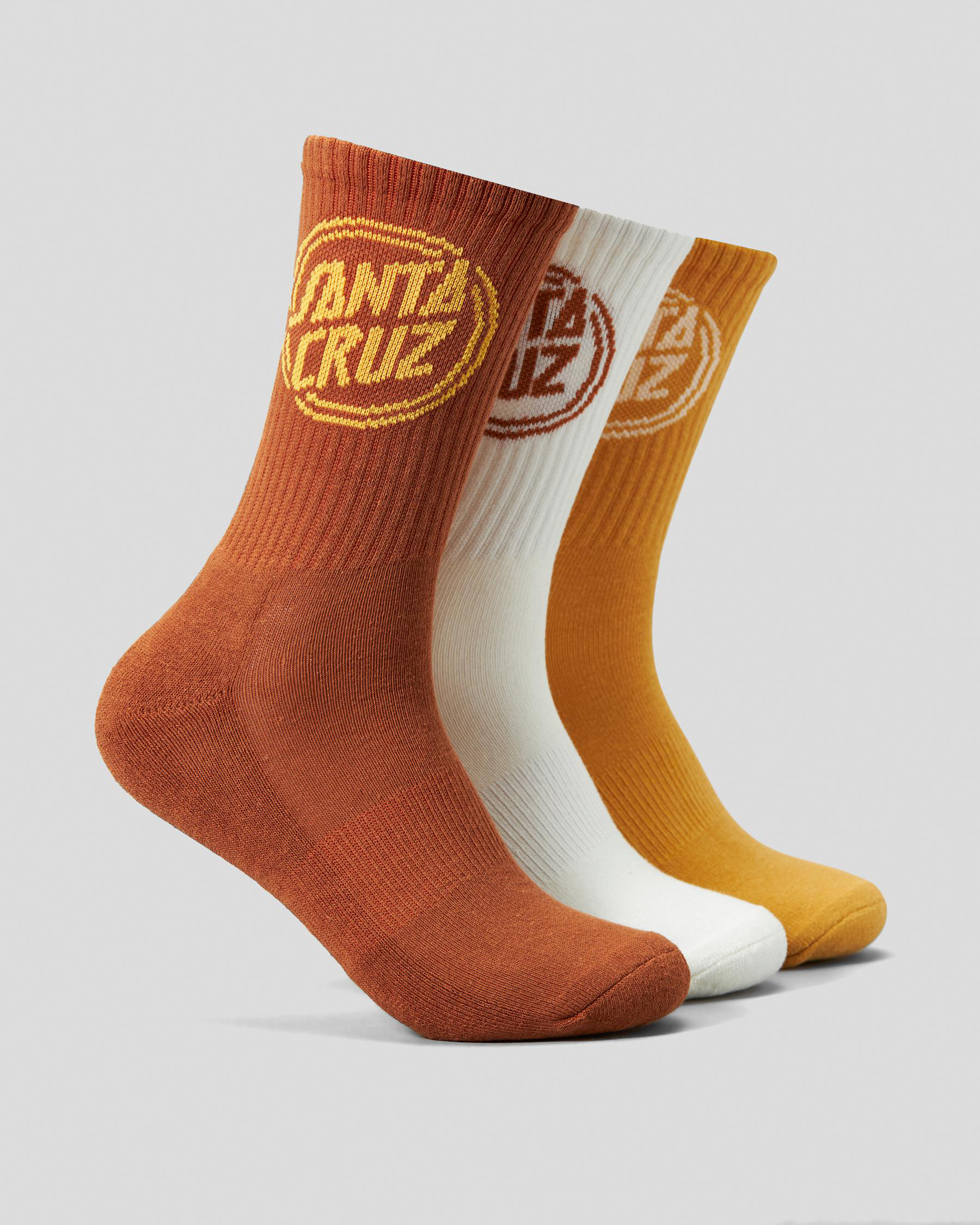 Santa Cruz Alt Dot Mono Sock 3 Pack In Brown/off White/gold FREE