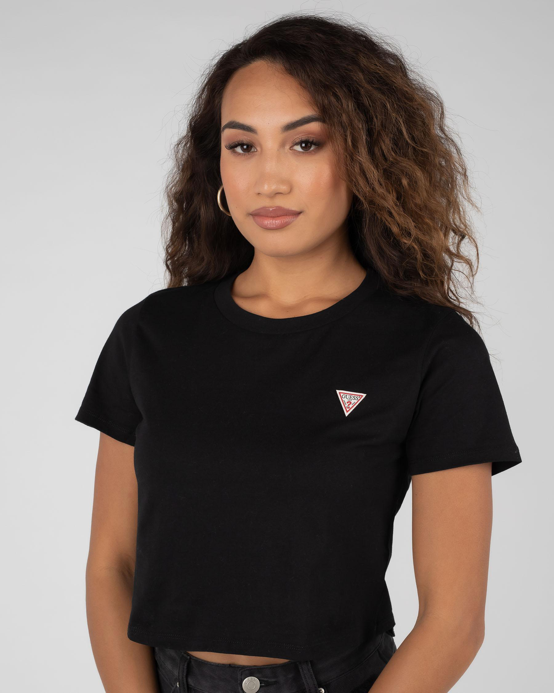 GUESS Jeans Triangle Logo TShirt In Jet Black Fast Shipping & Easy
