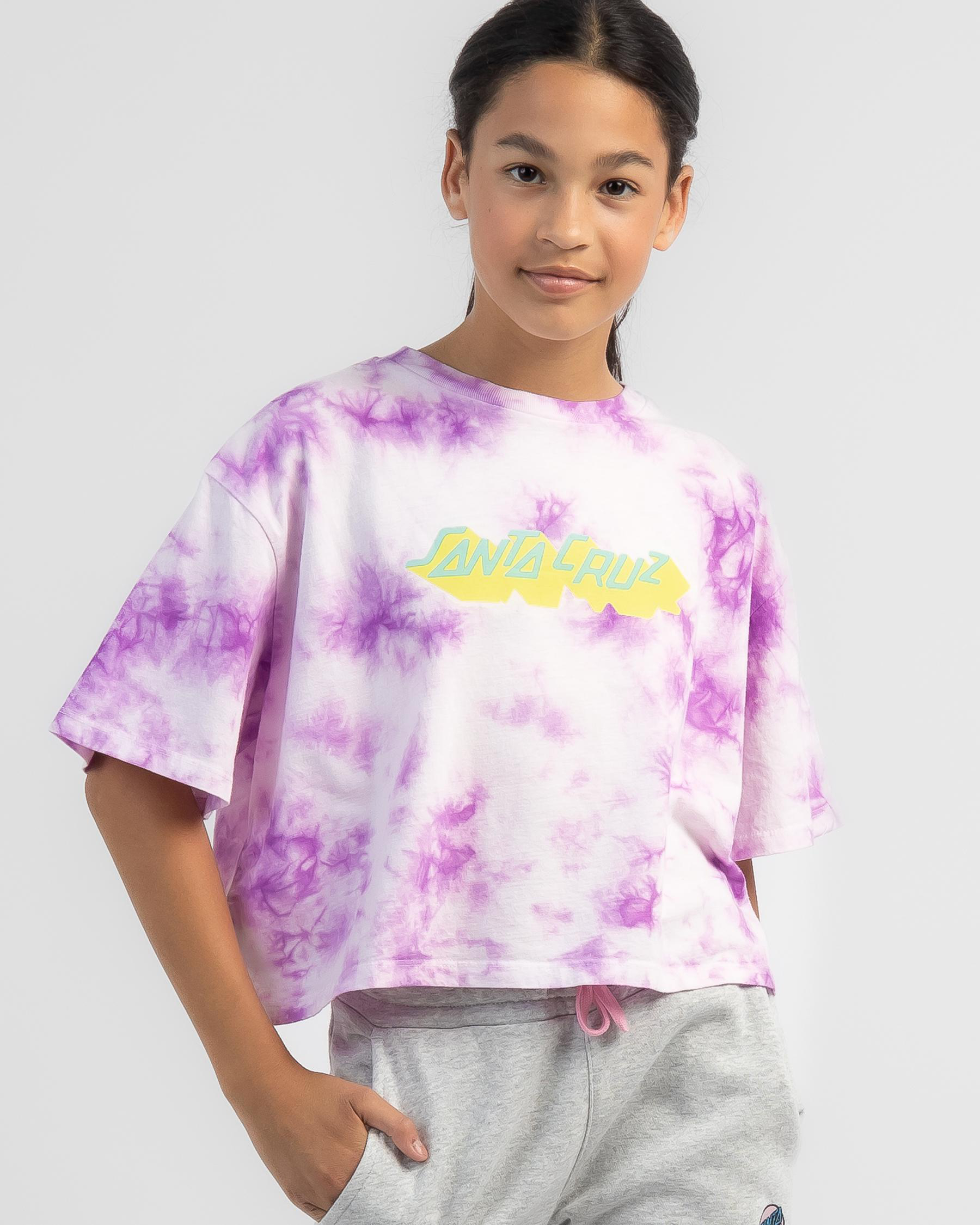 Shop Santa Cruz Girls' Step Strip Cropped TShirt In Purple Tie Dye