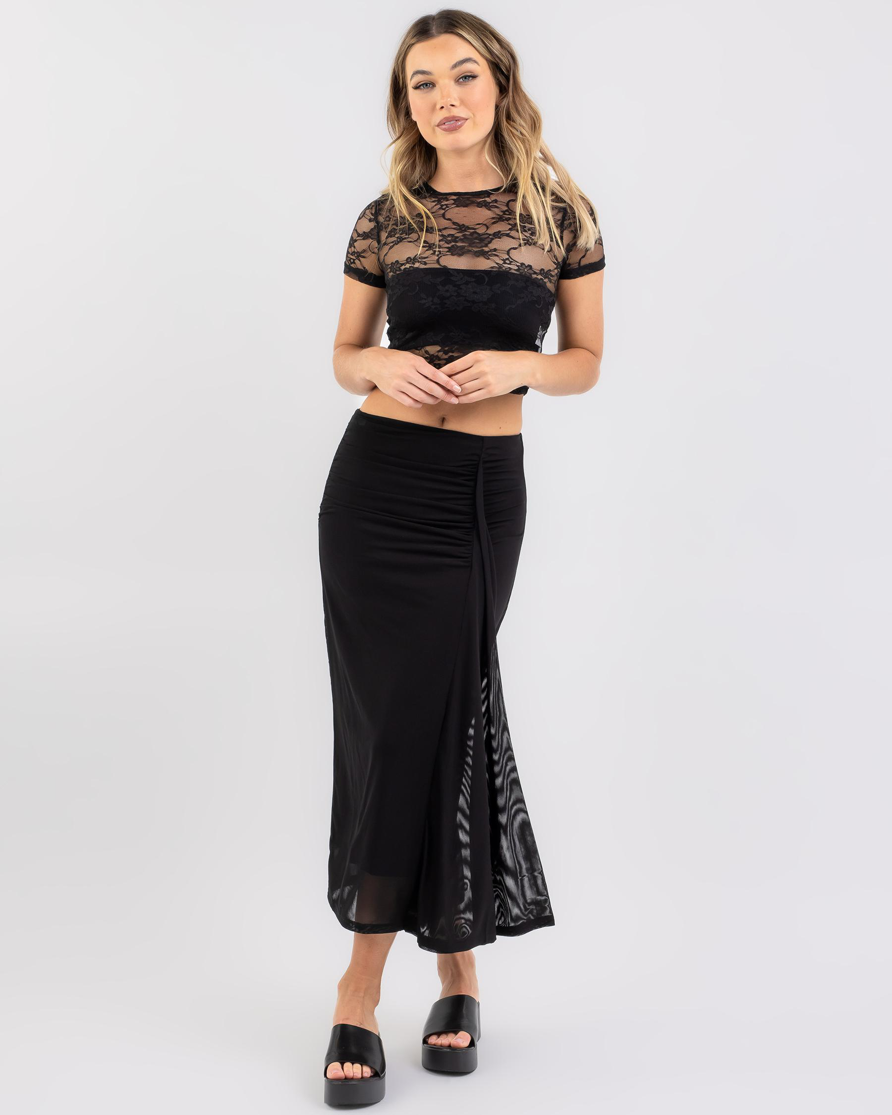 Shop Sunny Girl Sasha Midi Skirt In Black Fast Shipping & Easy