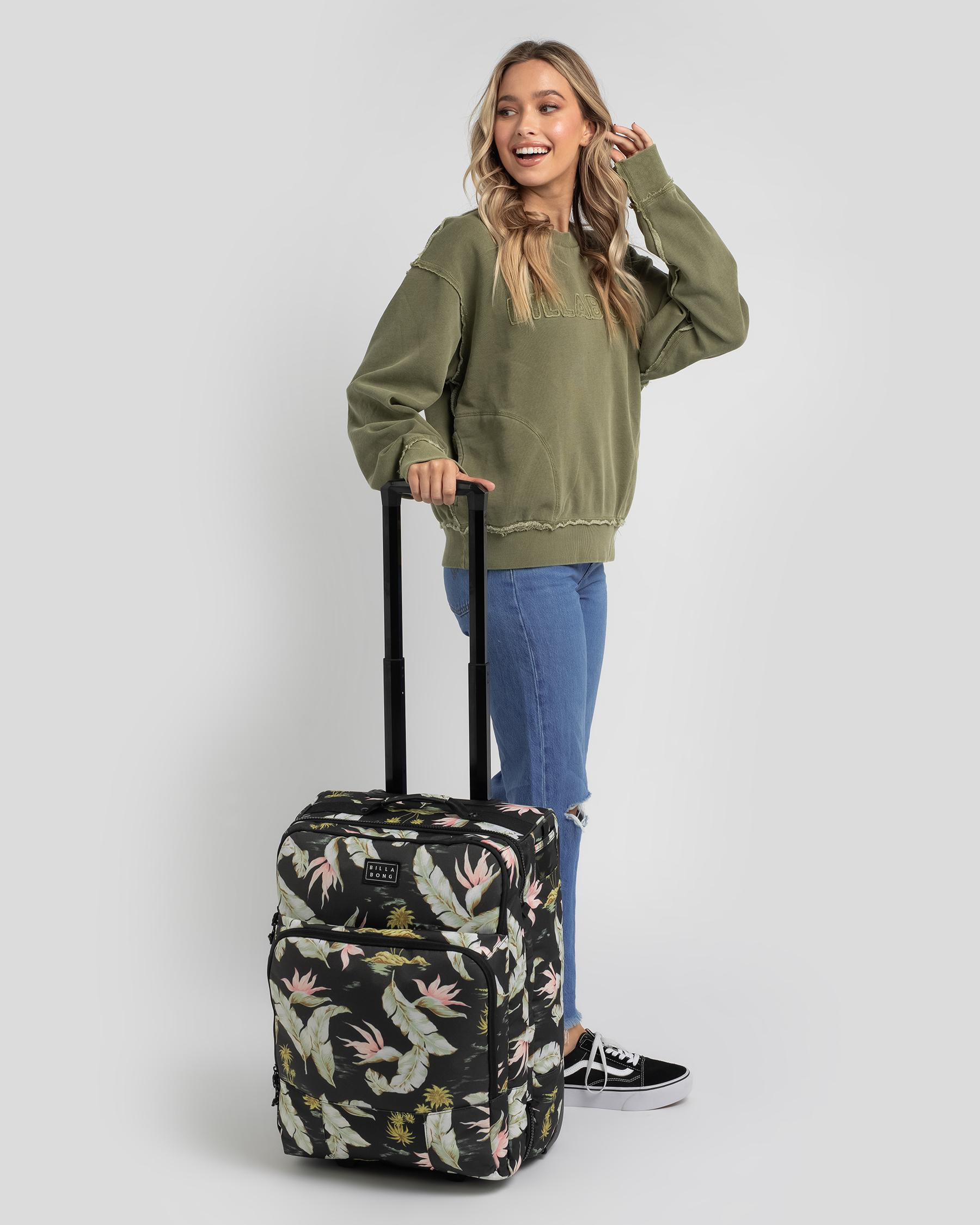 Billabong Keep It Rollin' Small Wheeled Travel Bag In Black/mint Fast