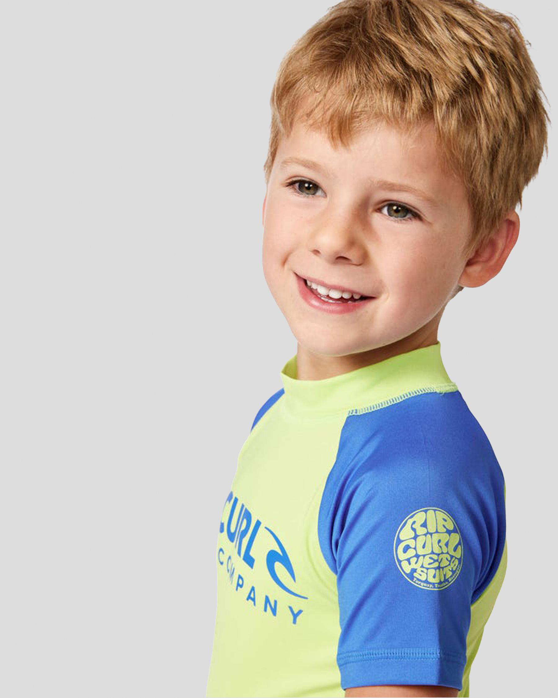 Shop Rip Curl Toddlers' Shock Short Sleeve Rash Vest In Blue / Green