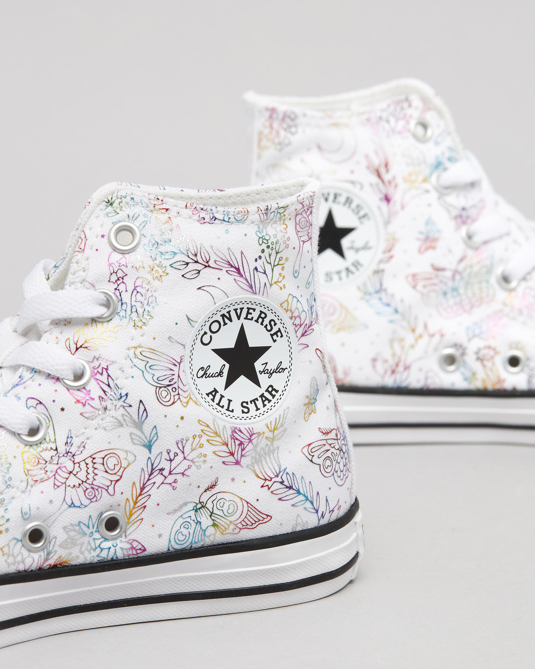 Converse Girls' Chuck Taylor All Star Butterfly Shine Shoes In White