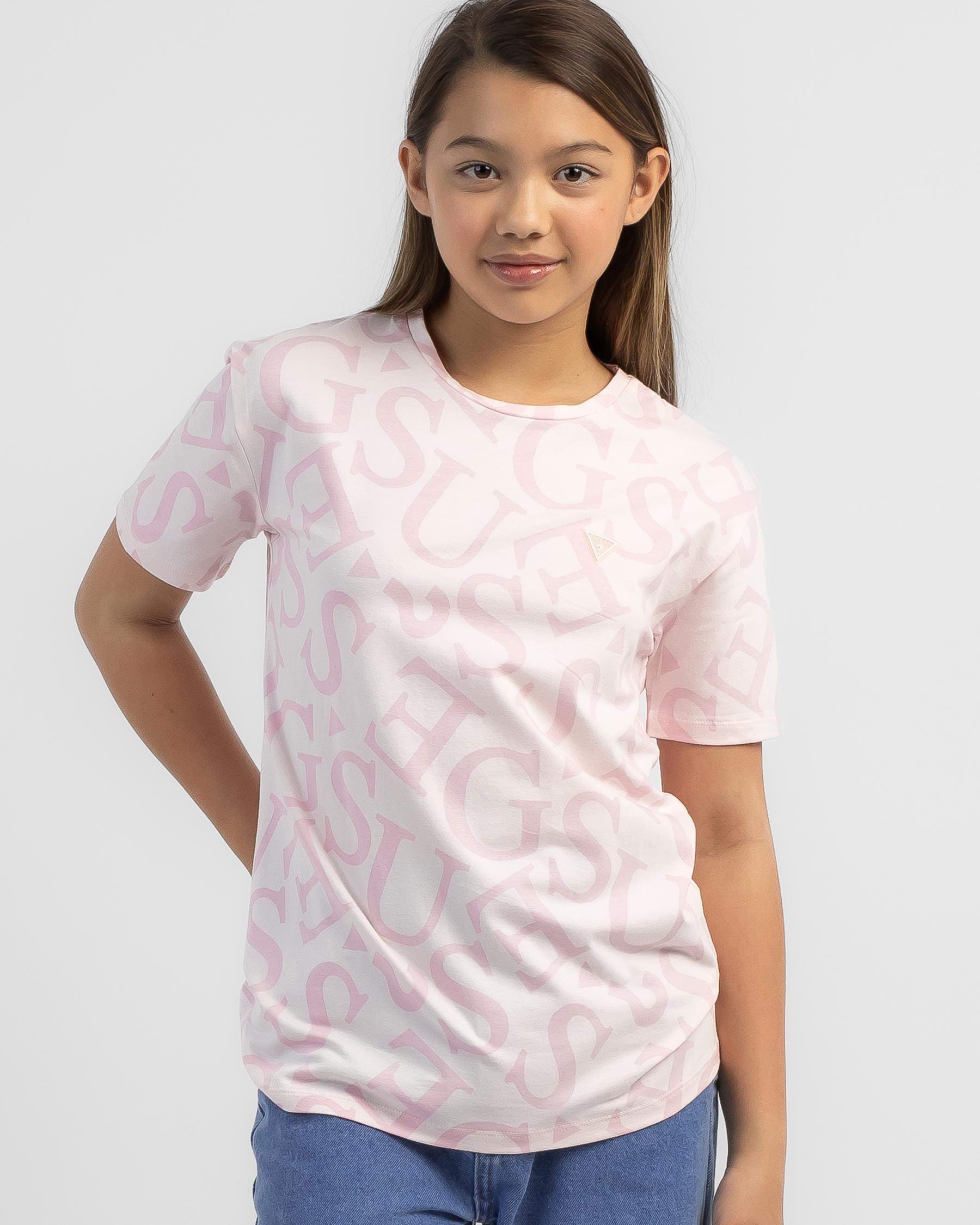 GUESS Girls' Jumbled T-Shirt In Ballet Pink - Fast Shipping & Easy ...