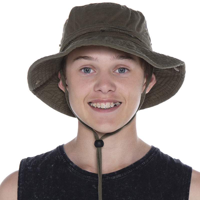 Jacks Boys' Dune Wide Brim Hat In Olive Fast Shipping & Easy Returns