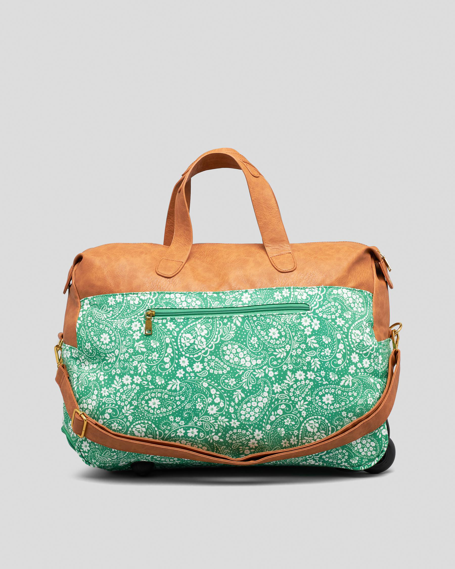 Shop Mooloola Eliza Small Wheeled Travel Bag In Green/tan Fast