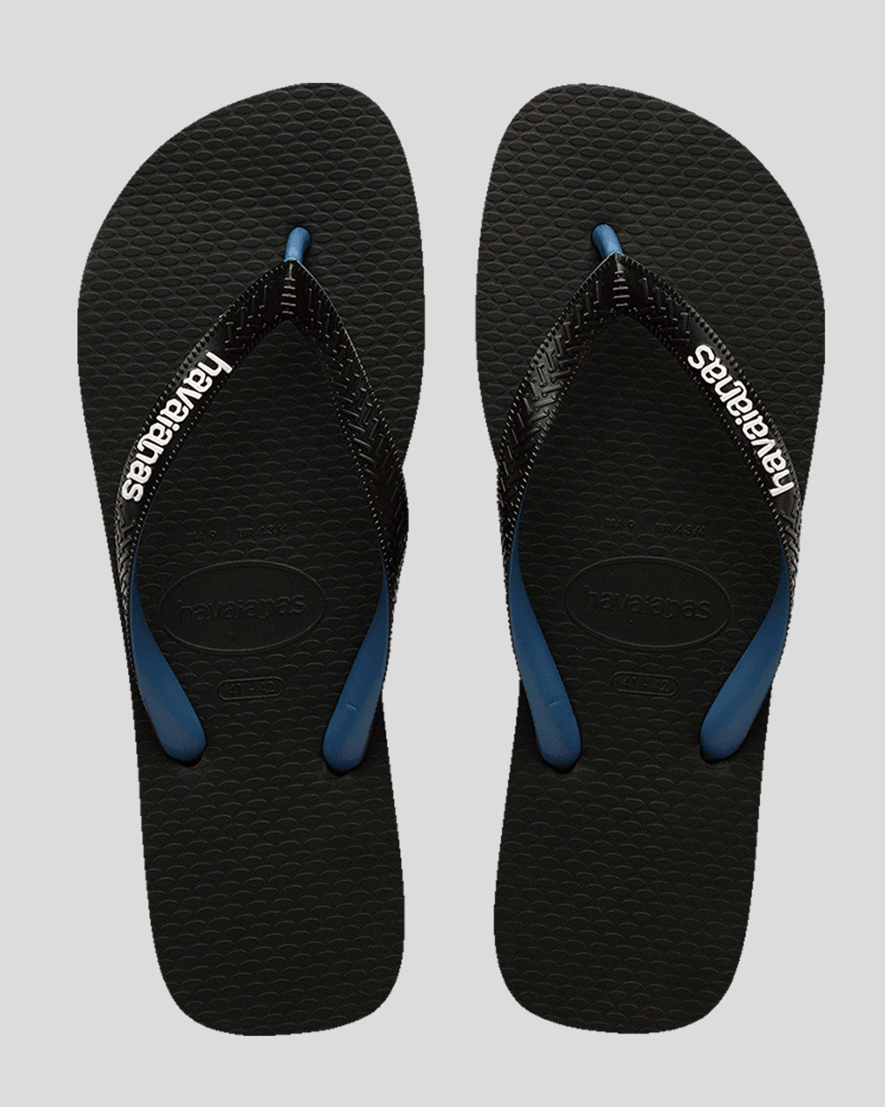 Havaianas Kids' Top Rubber Logo Mix Thongs In Black/blue - Fast ...