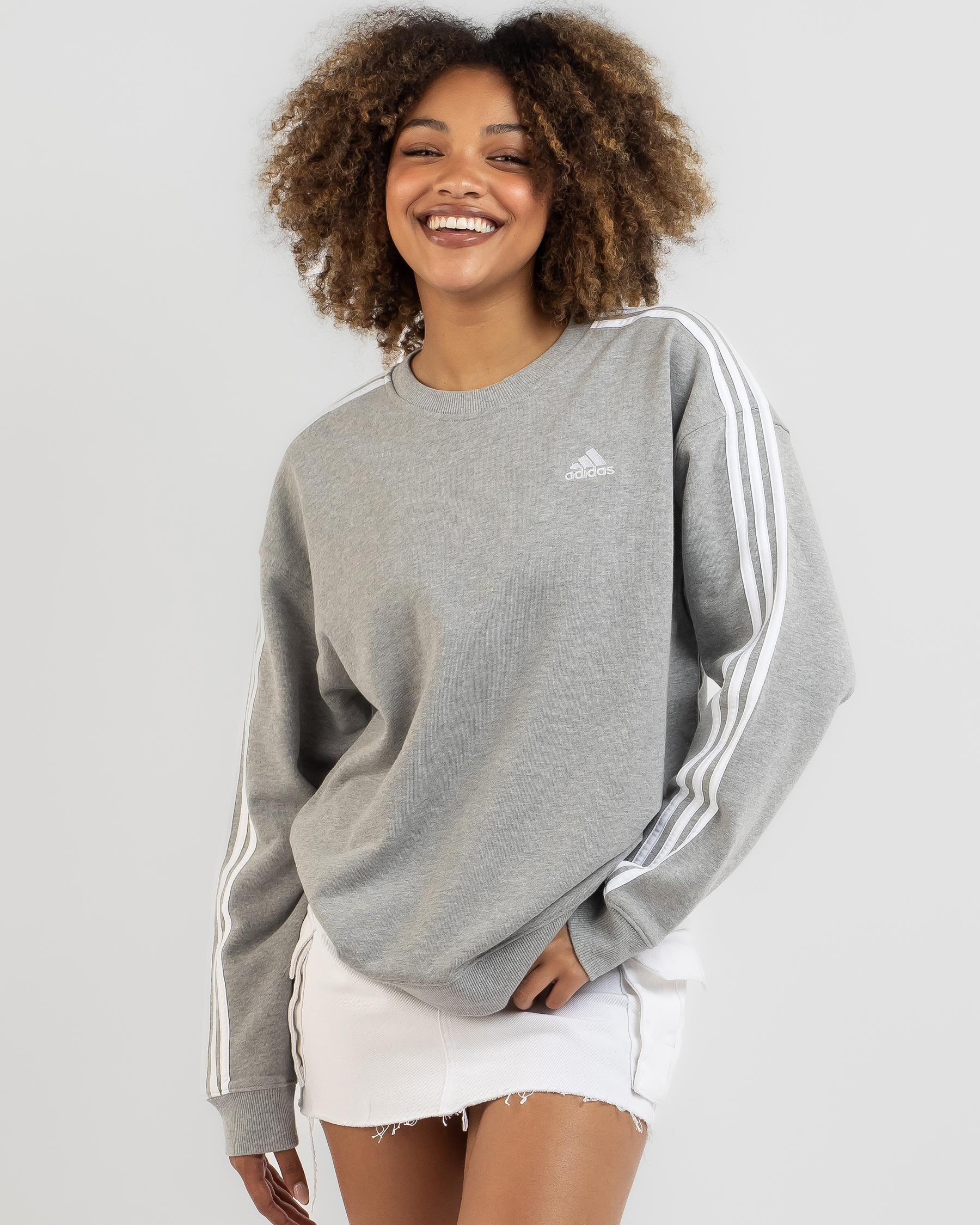 Shop adidas Essentials 3 Stripe Sweatshirt In Medium Grey Heather/white
