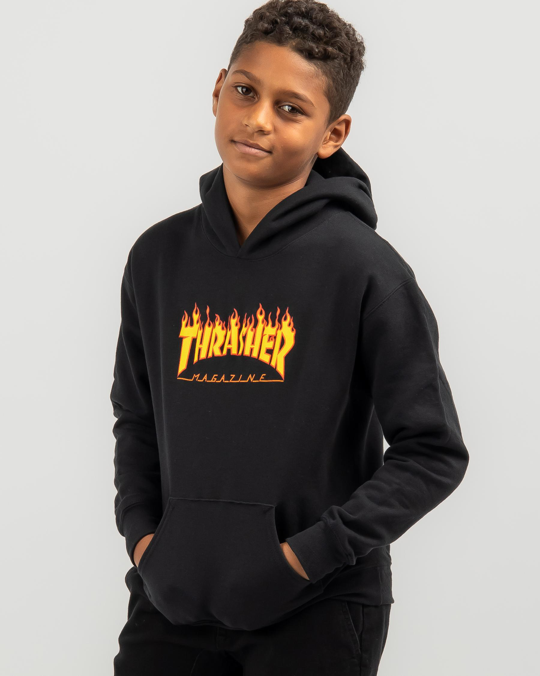 Shop Thrasher Boys' Flame Hoodie In Black - Fast Shipping & Easy ...