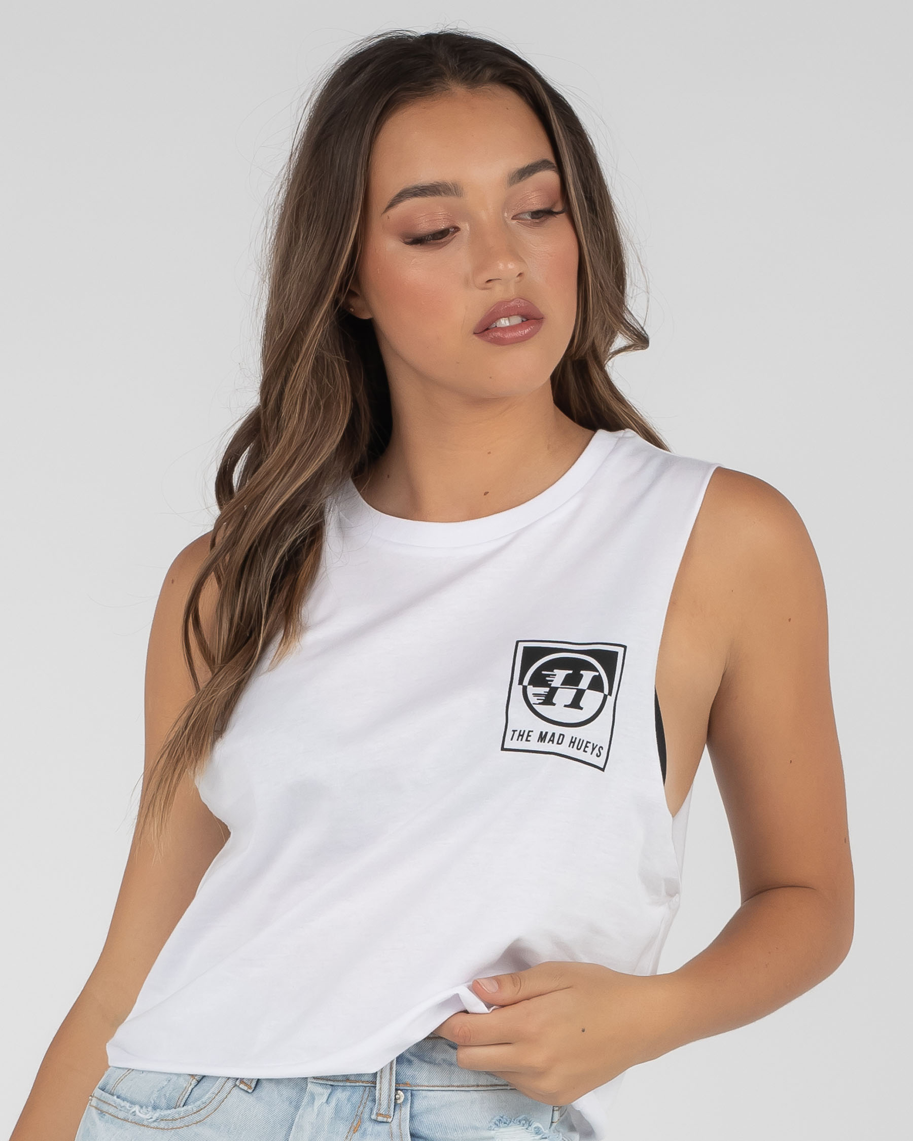 The Mad Hueys Splitter Muscle Tank Top In White Fast Shipping & Easy