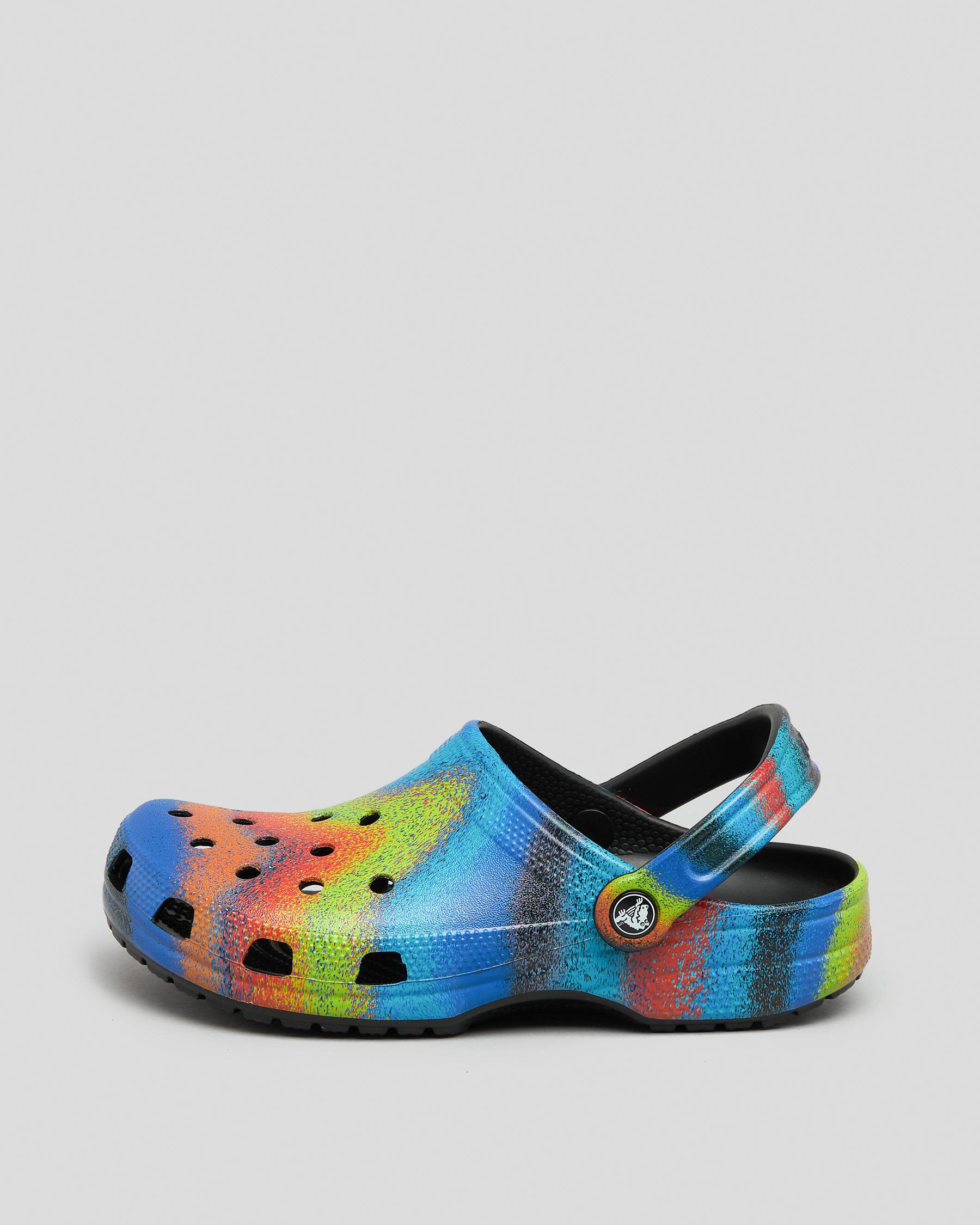 Shop Crocs Classic Spray Dye Clogs In Black/multi Fast Shipping