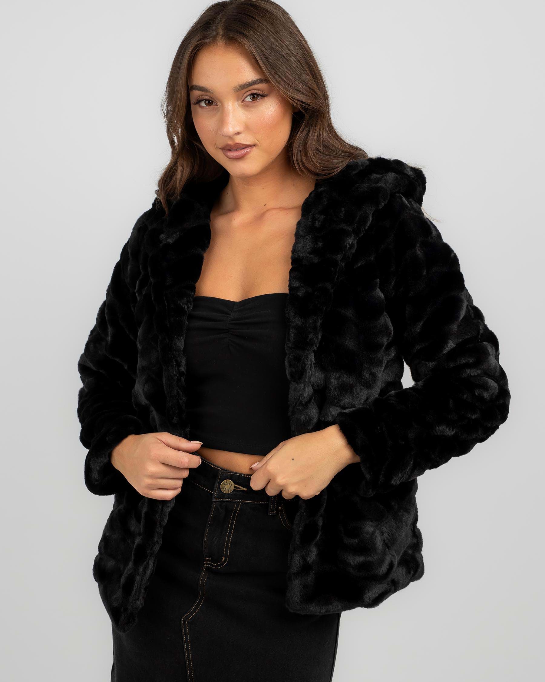Shop Mooloola Moulin Faux Fur Jacket In Black - Fast Shipping & Easy ...