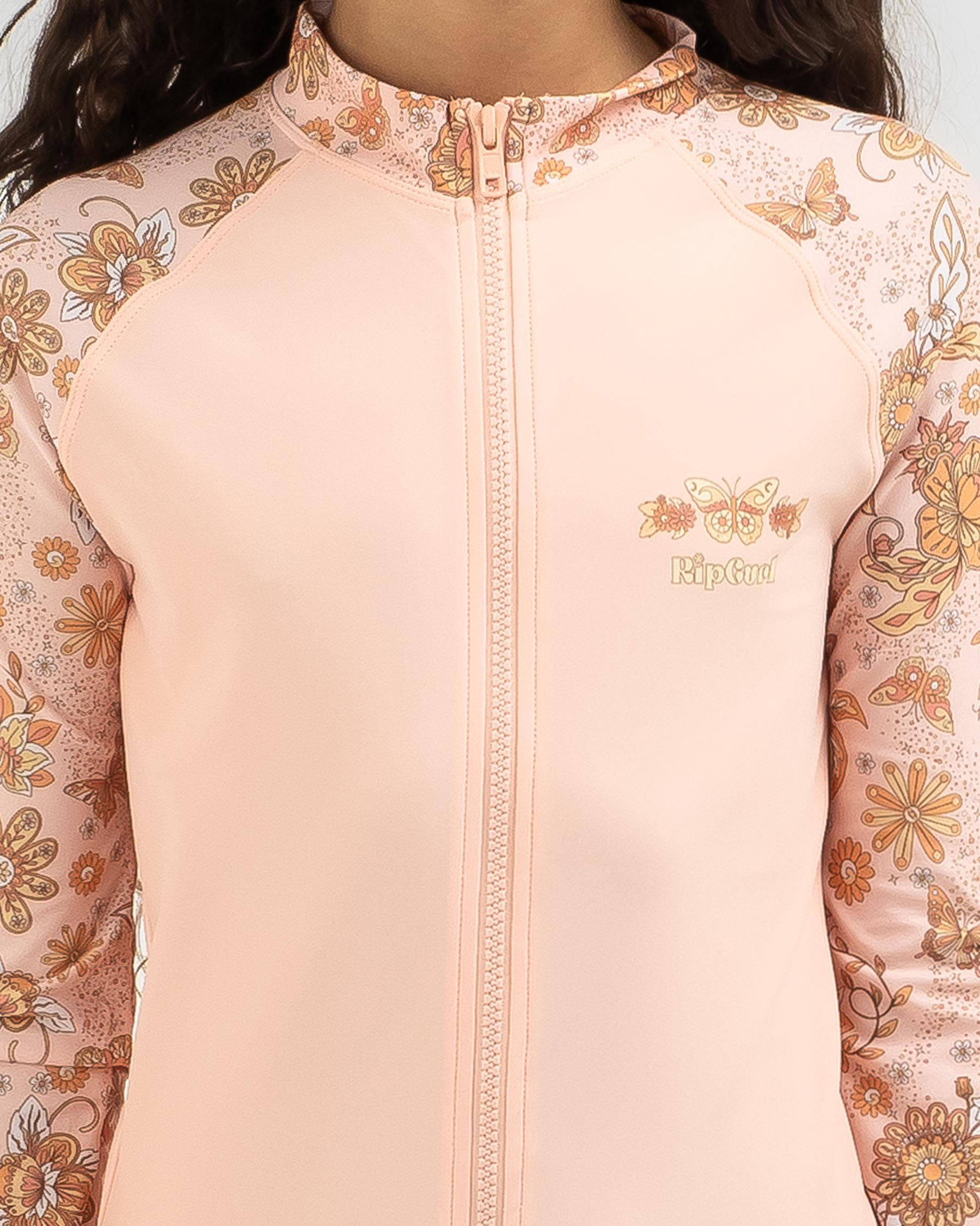 Shop Rip Curl Girls' Sun Catcher Long Sleeve Zip Rash Vest In Peach ...