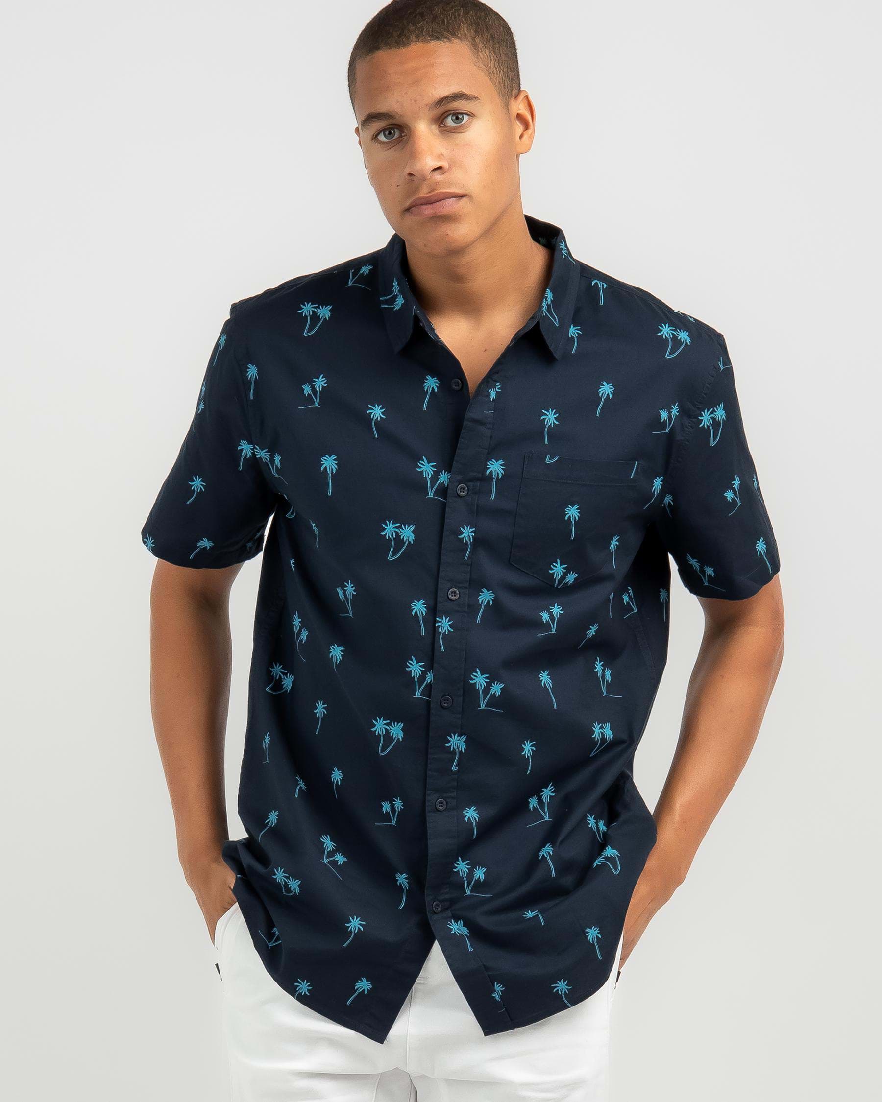 Shop Lucid Palmy Short Sleeve Shirt In Navy - Fast Shipping & Easy ...