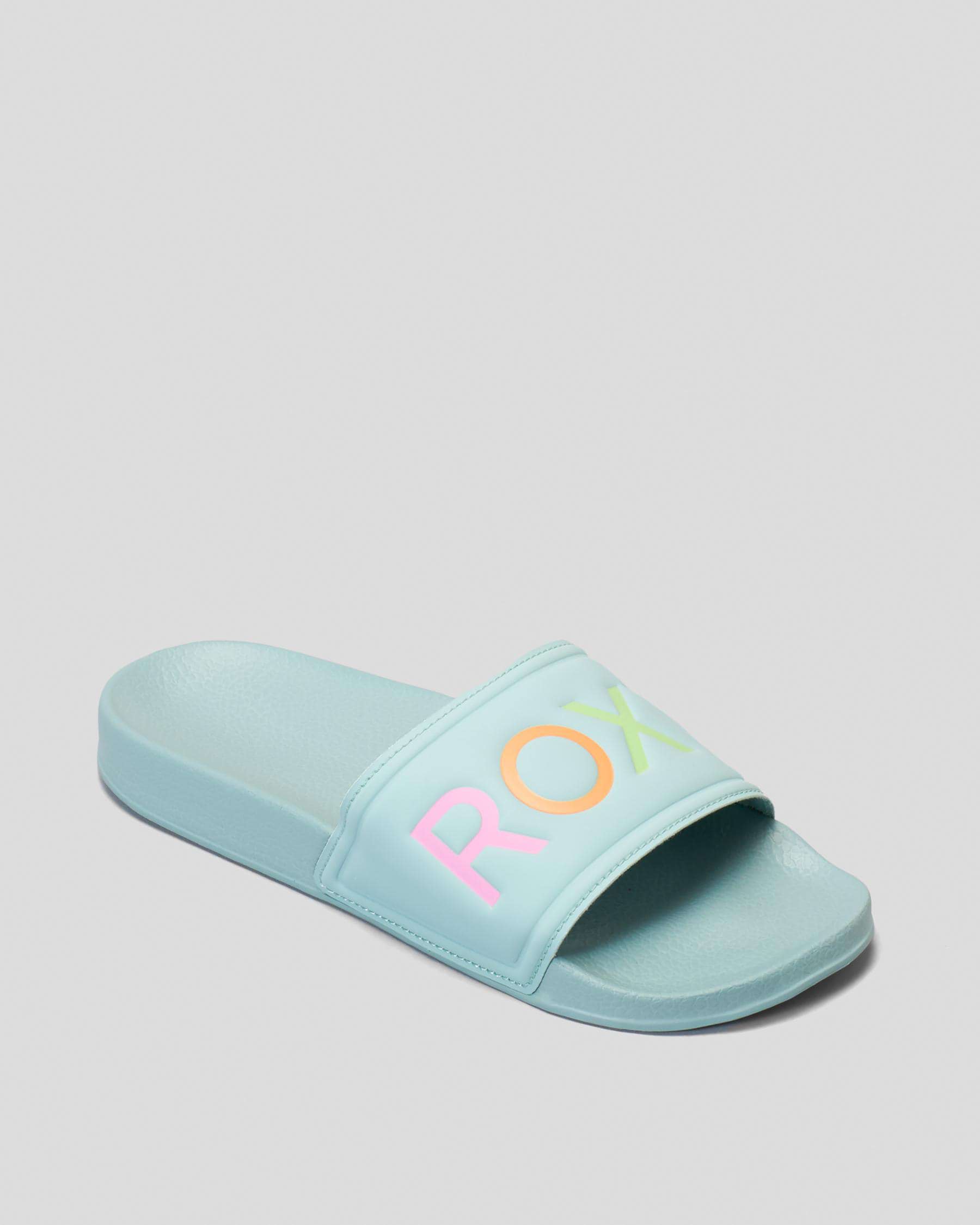 Roxy Girls' Slippy Slide Sandals In Blue Surf - Fast Shipping & Easy ...