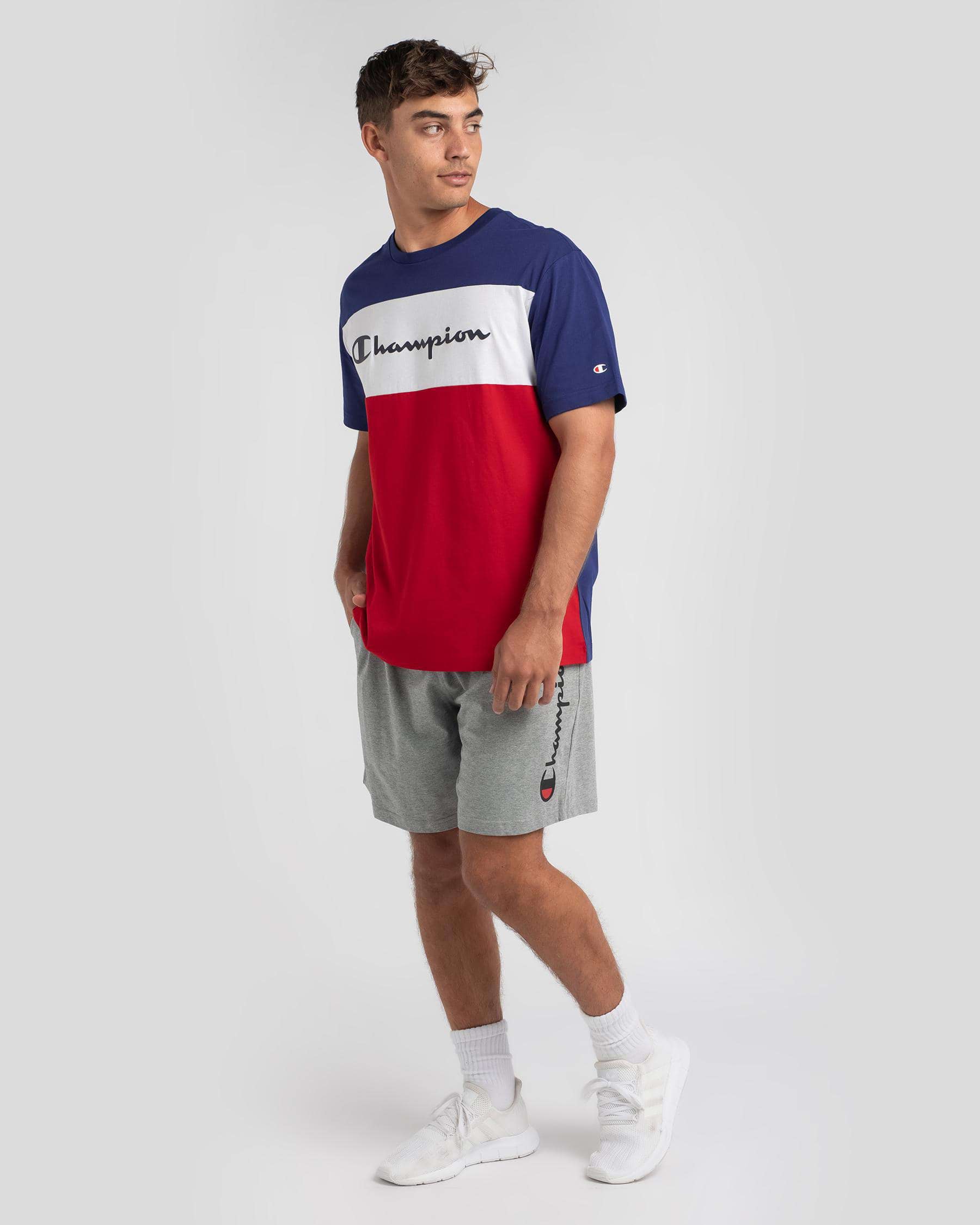 Champion EU Colour Block T-Shirt In Blue/red - Fast Shipping & Easy ...