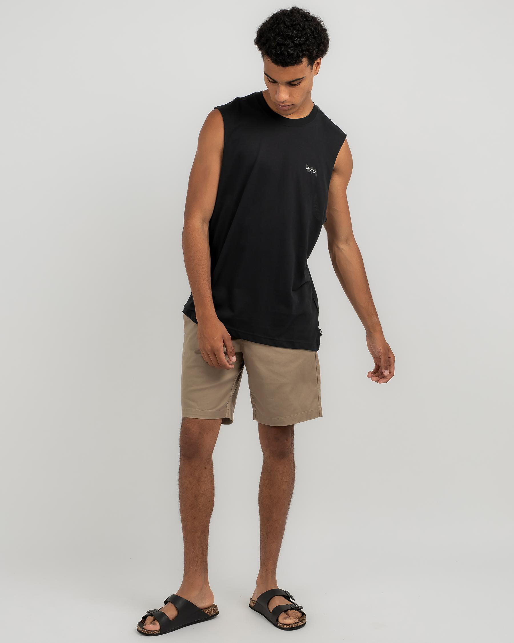 Shop RVCA Offset Muscle Tank In Rvca Black Fast Shipping & Easy