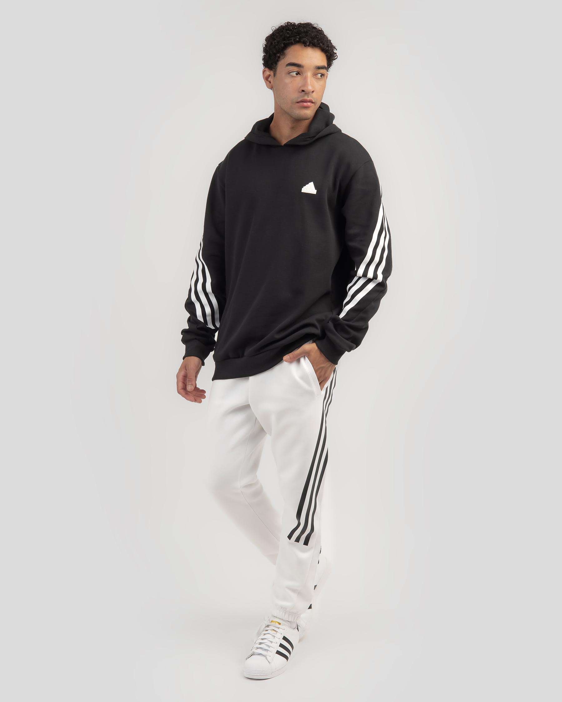 Adidas Future Icons 3 Stripe Hoodie In Black/white - Fast Shipping ...