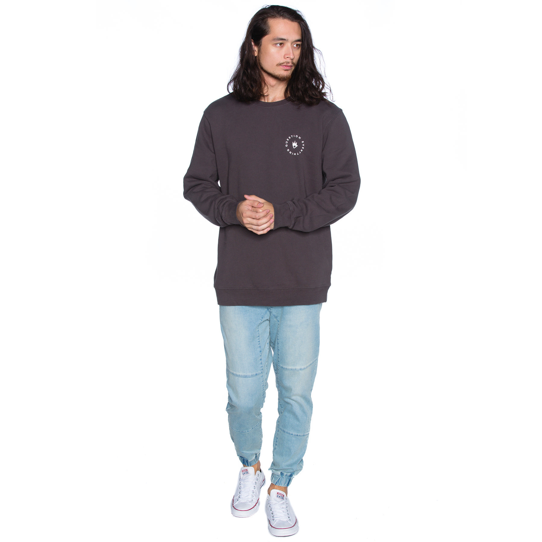 Shop Afends Questions Crew Sweatshirt In Faded Black - Fast Shipping ...