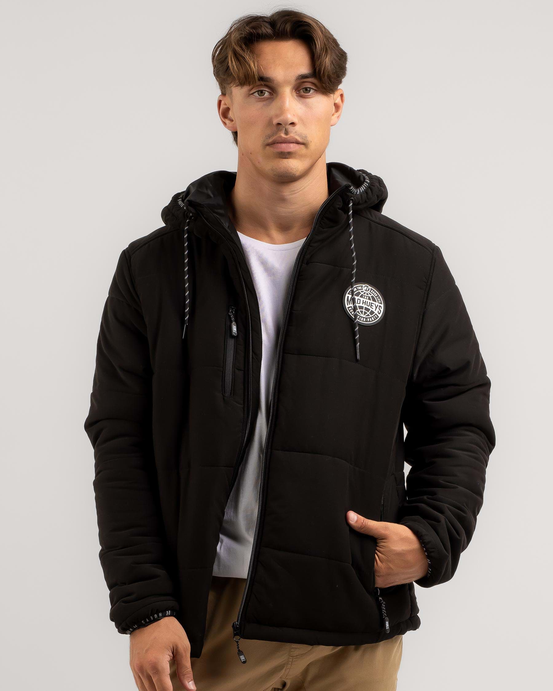 The Mad Hueys Hurricane Hooded Puffer Jacket In Black - Fast Shipping ...