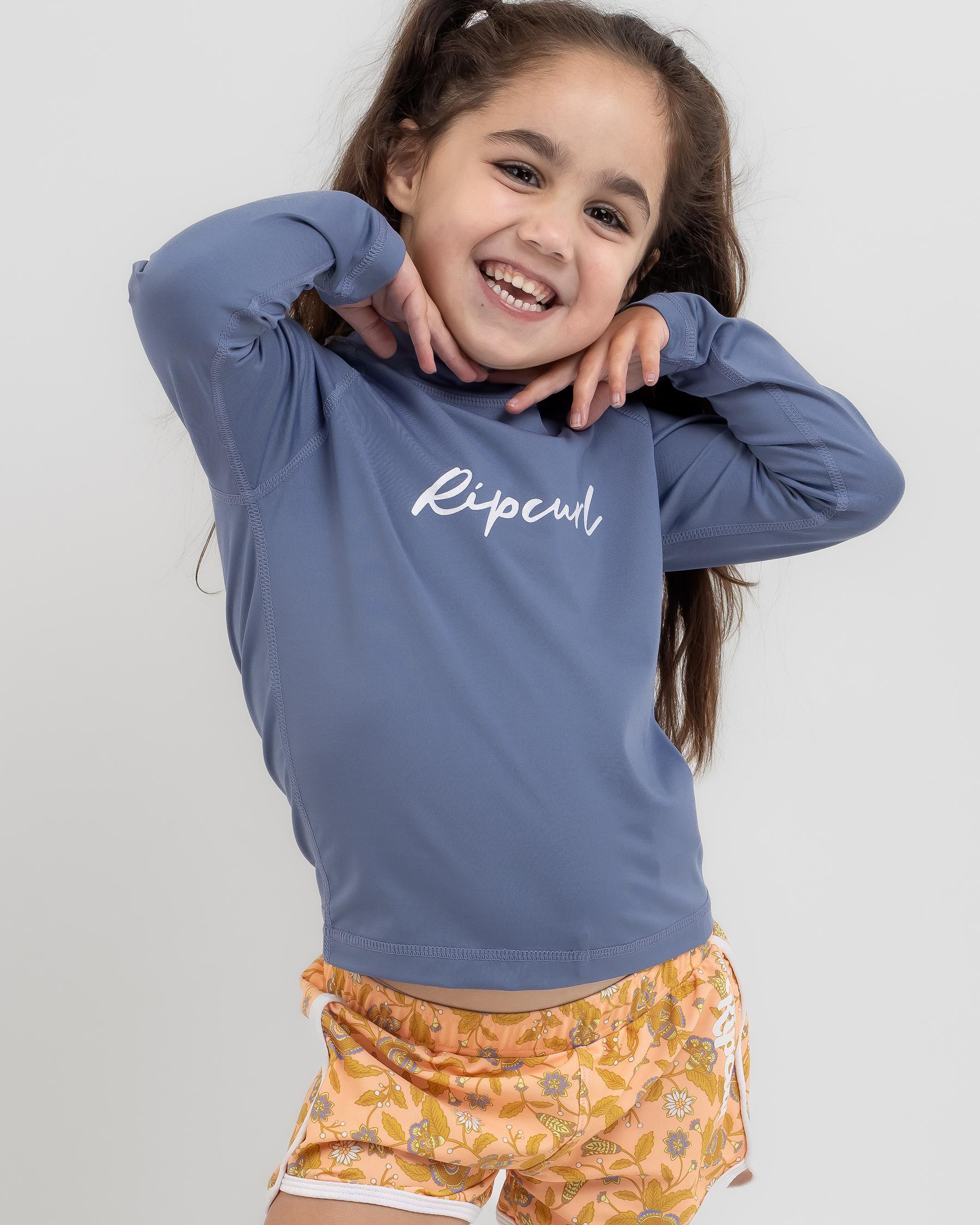 Shop Rip Curl Toddlers' Long Sleeve Script Rash Vest In Mid Blue Fast