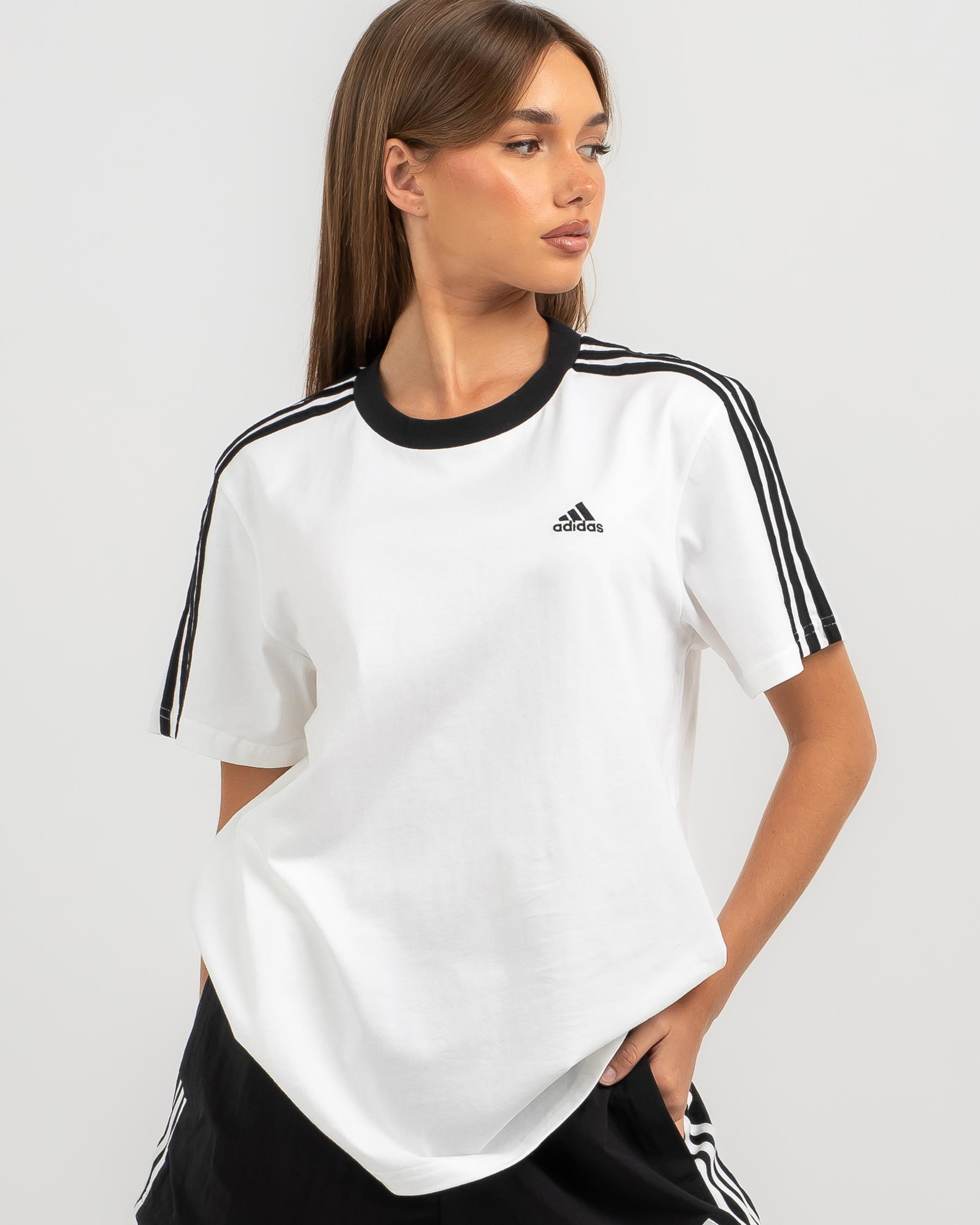 Adidas 3 Stripe Boyfriend Fit TShirt In White/black Fast Shipping