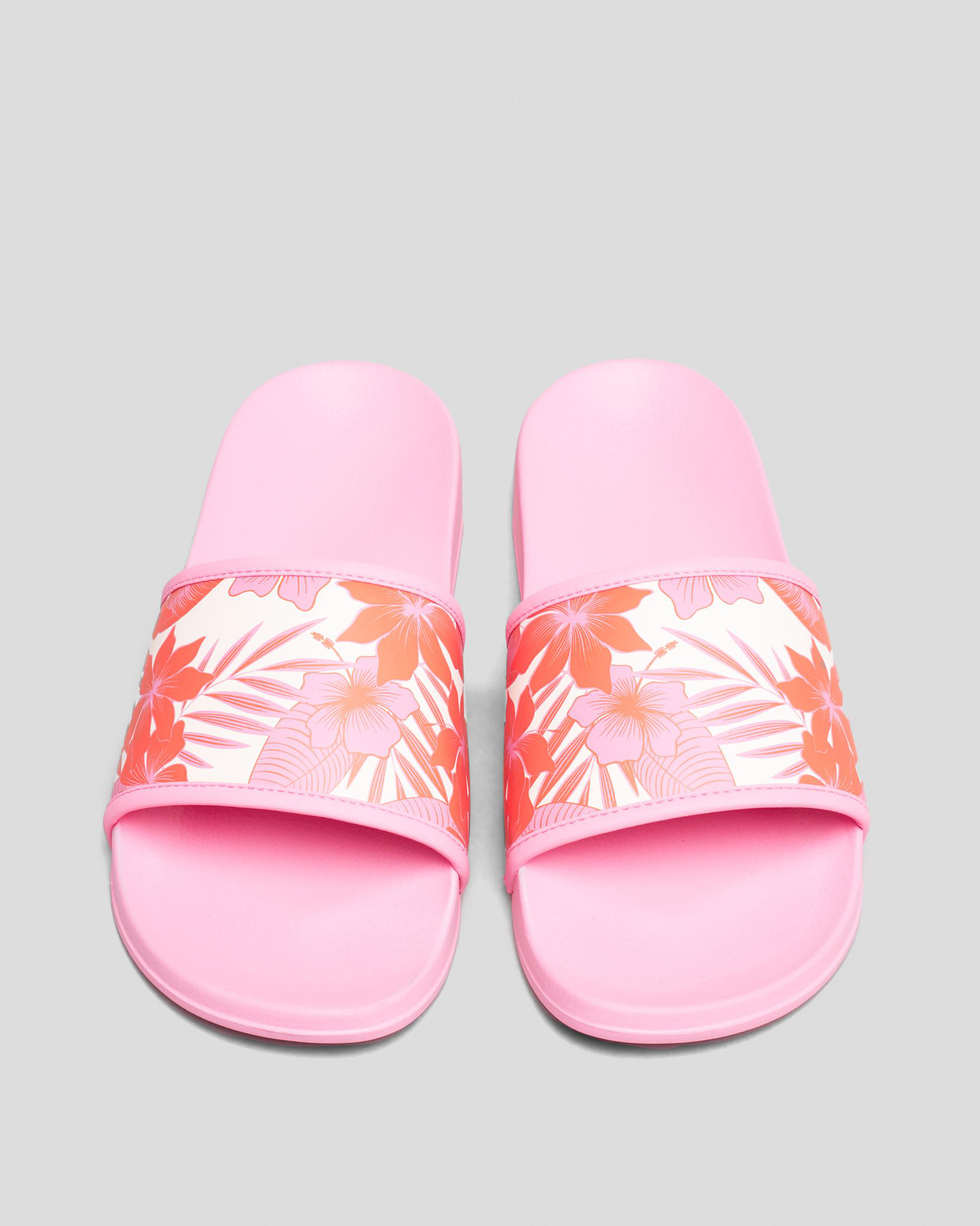 Shop Roxy Slippy Slide Sandals In Crazy Pink Flower Fast Shipping
